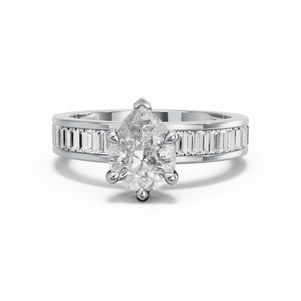 Image for Pear Six Prong Ring with Baguette Channel band
