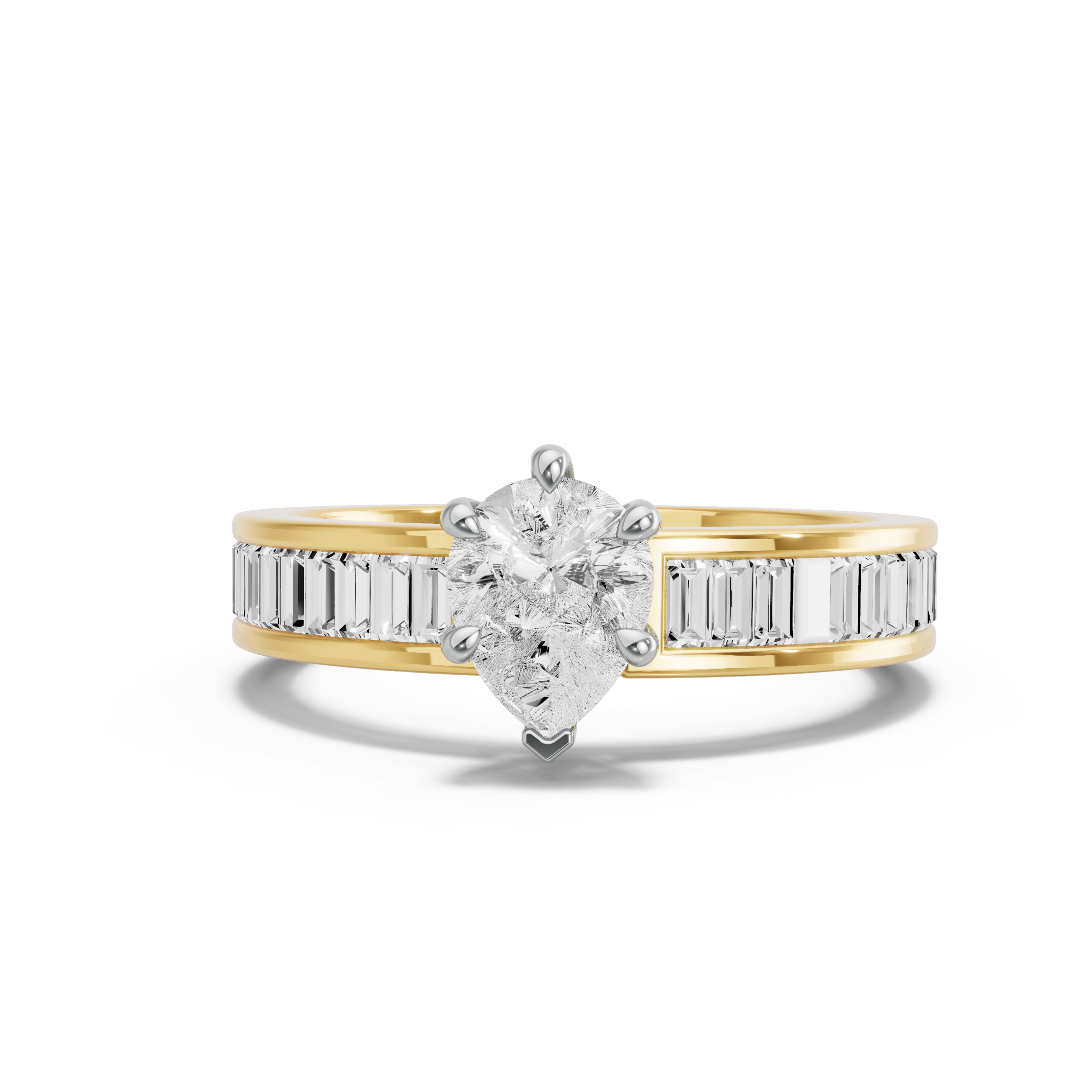 Image for pear-six-prong-ring-with-baguette-channel-band-in-14k-two-tone-yellow-gold