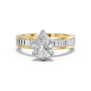 Image for Pear Six Prong Ring with Baguette Channel band