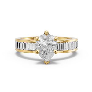Image for Pear Six Prong Ring with Baguette Channel band in 14K Yellow Gold