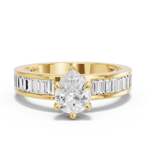 Image for Pear Six Prong Ring with Baguette Channel band