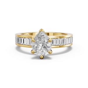 Image for Pear Six Prong Ring with Baguette Channel band