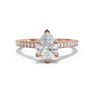Image for Pear Six Prong Ring with Cathedral Pave band