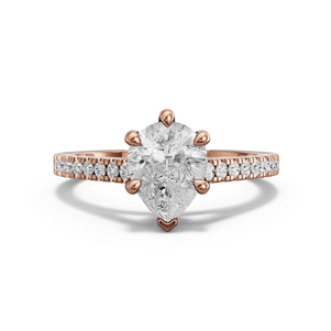 Image for Pear Six Prong Ring with Cathedral Pave band in 18K Rose Gold