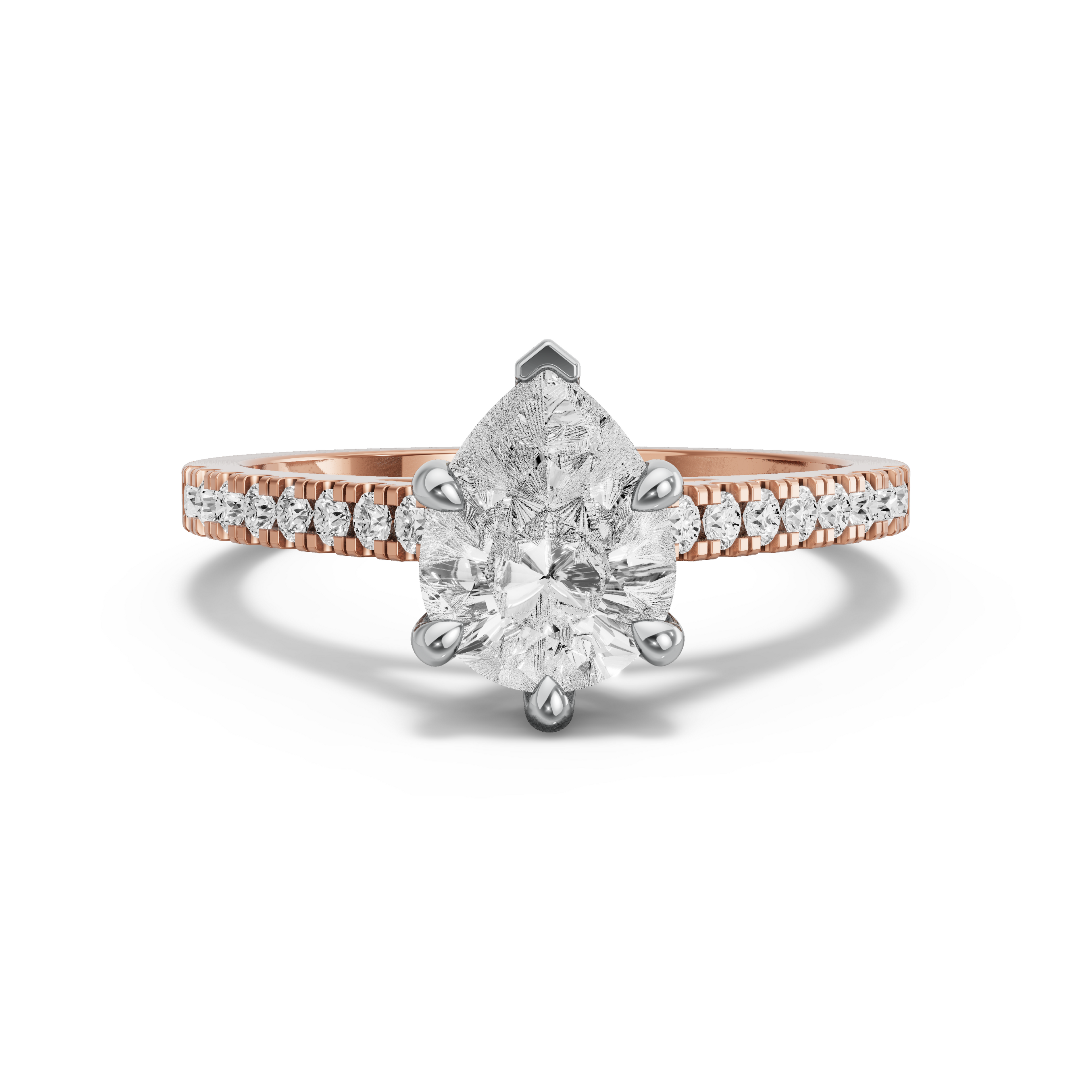 Image for Pear Six Prong Ring with Cathedral Pave band