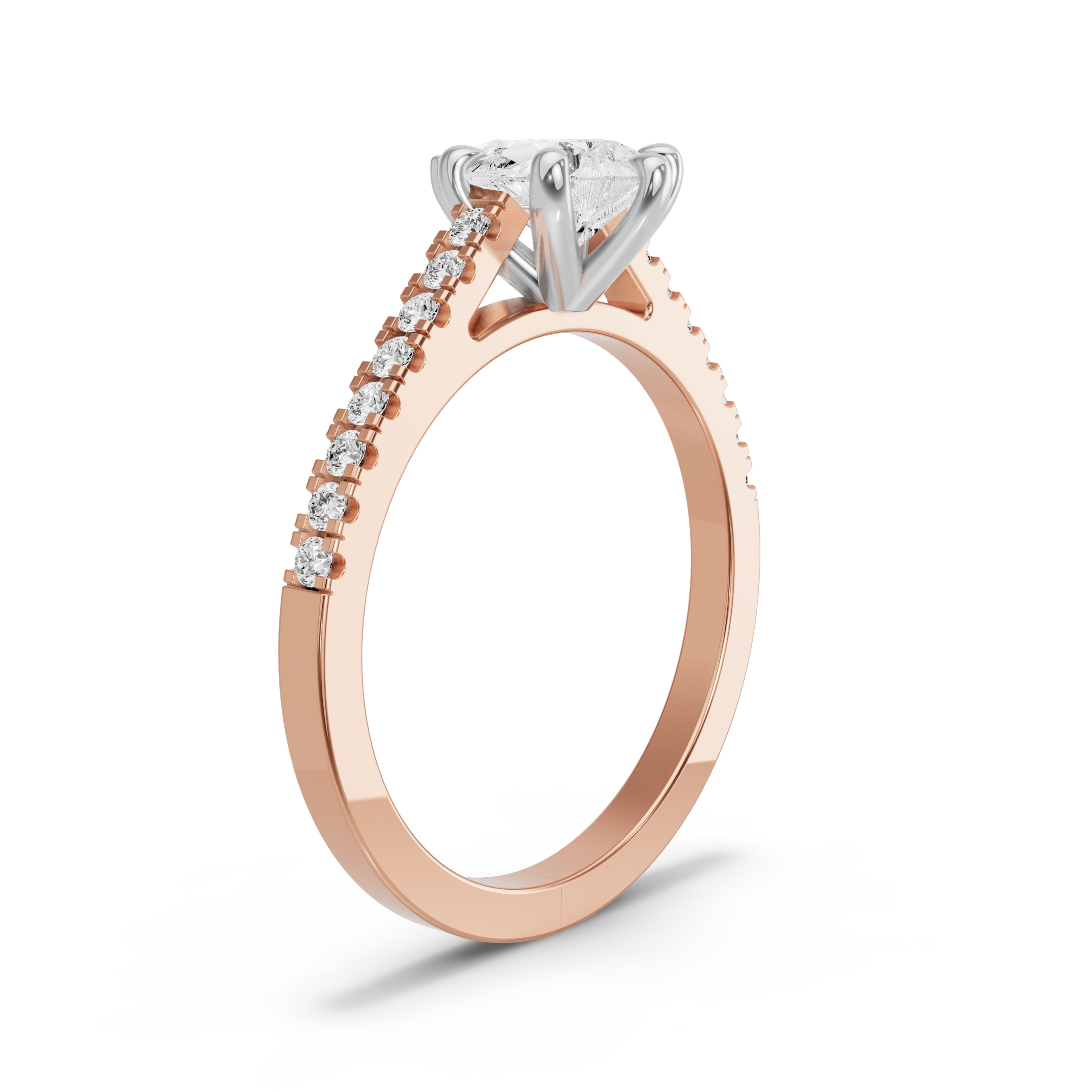Image for Pear Six Prong Ring with Cathedral Pave band