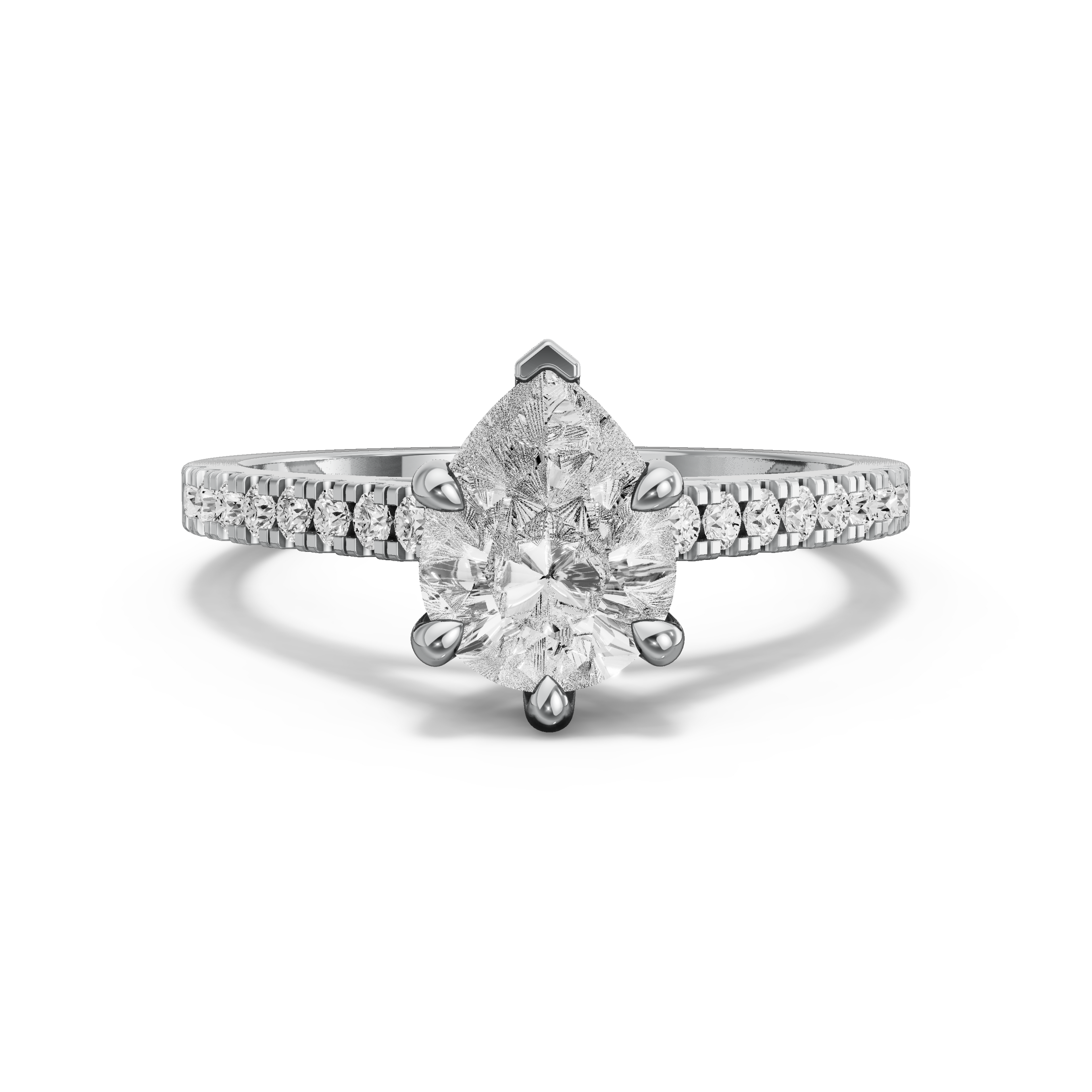 Image for Pear Six Prong Ring with Cathedral Pave band