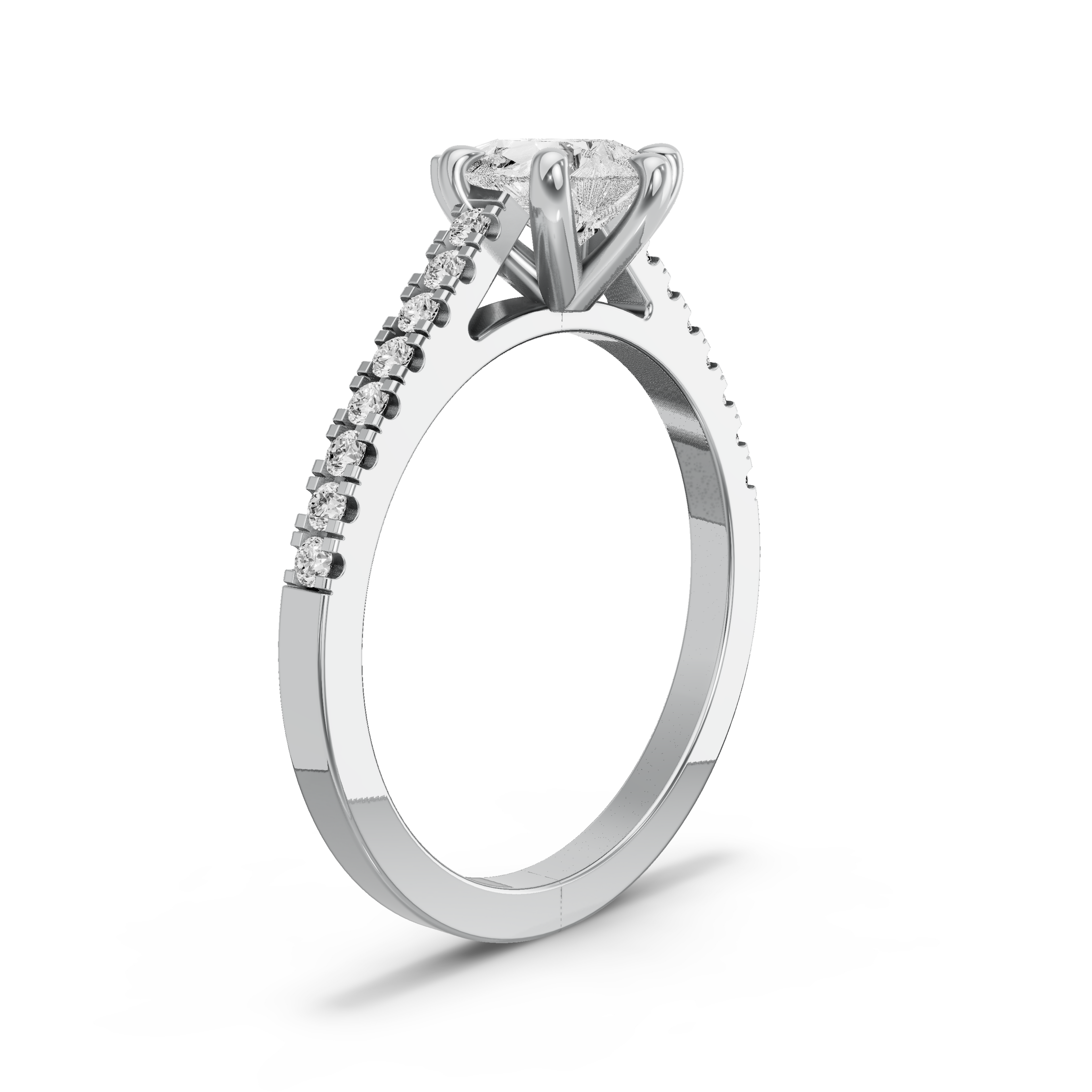 Image for Pear Six Prong Ring with Cathedral Pave band