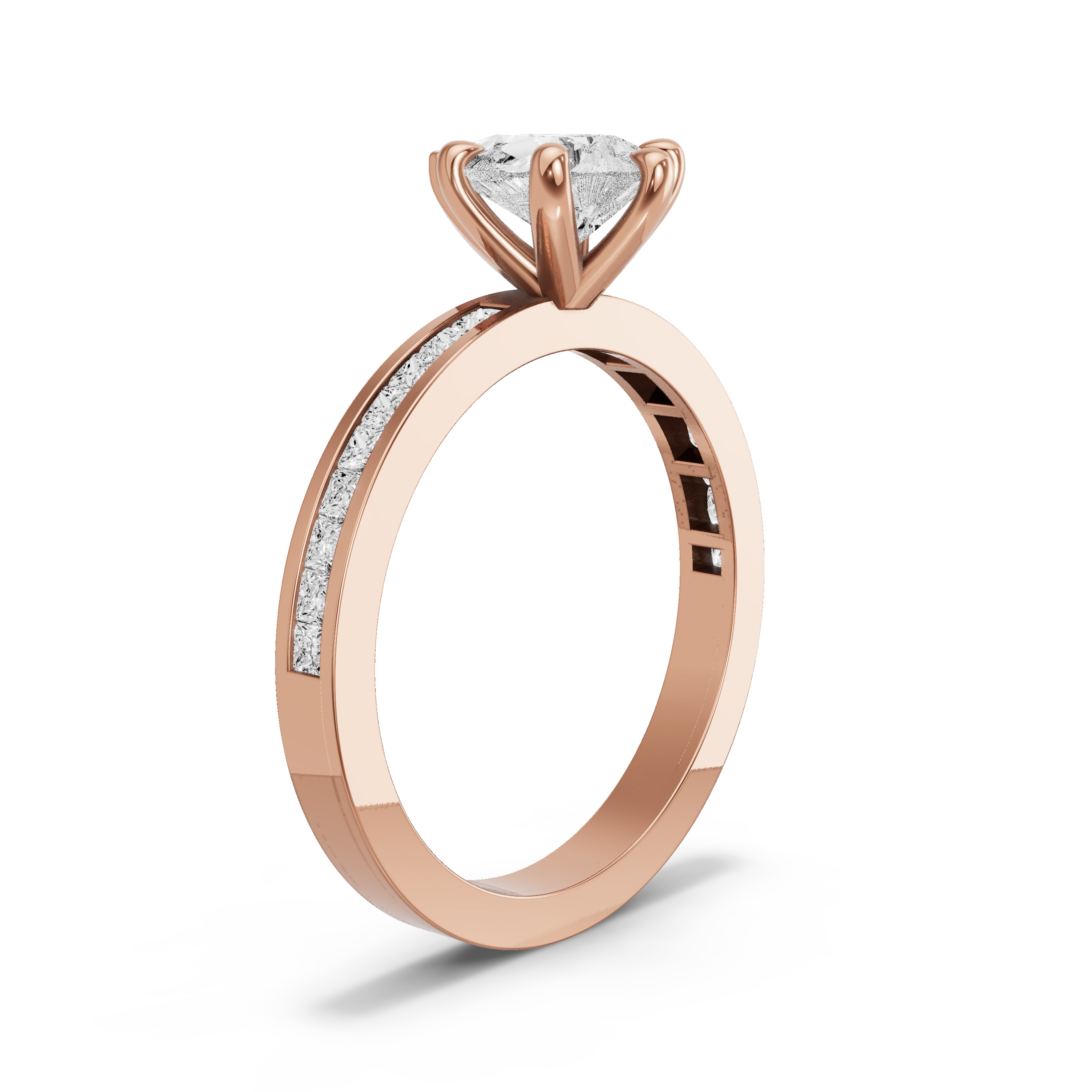Image for Pear Six Prong Ring with Channel band