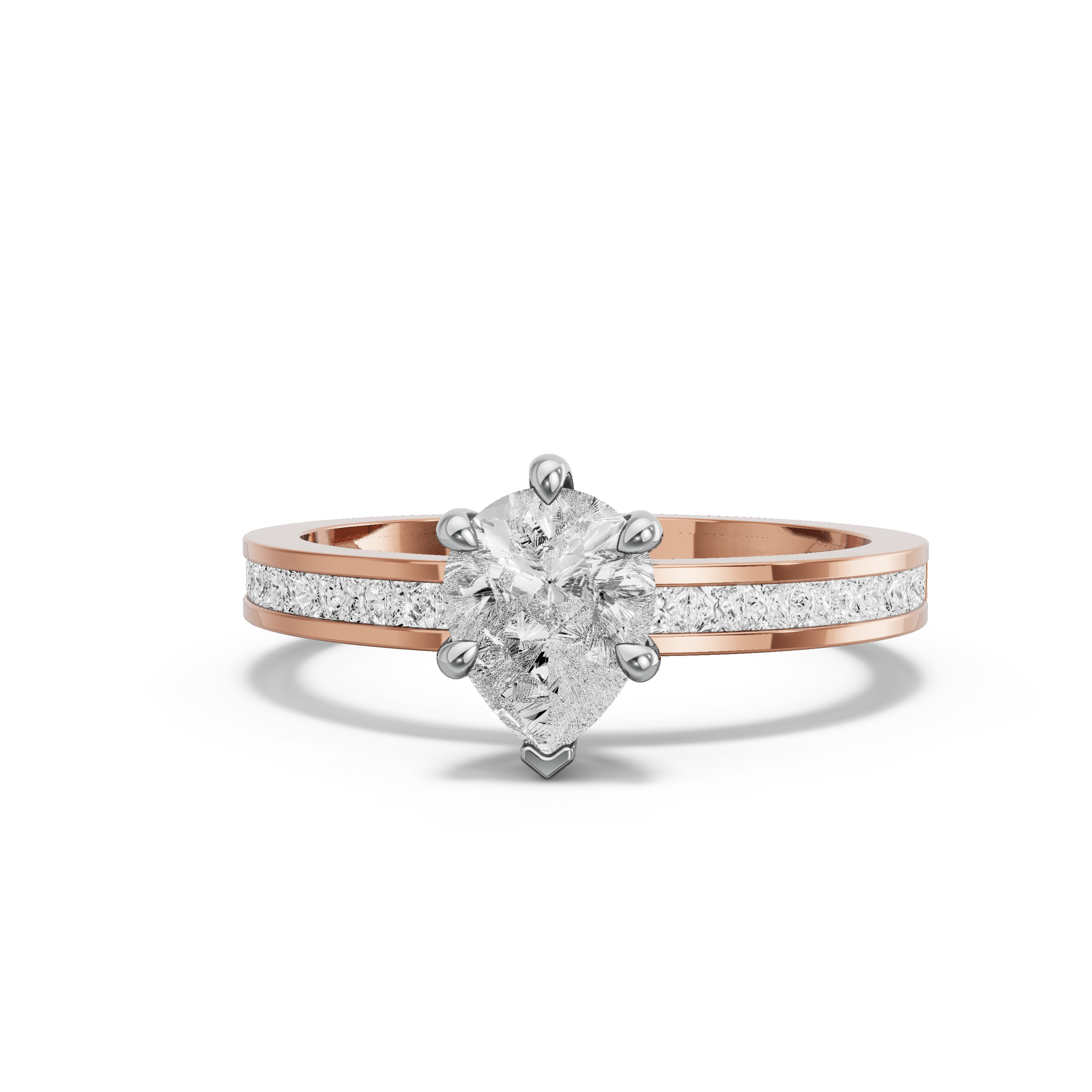 Image for pear-six-prong-ring-with-channel-band-in-14k-two-tone-rose-gold