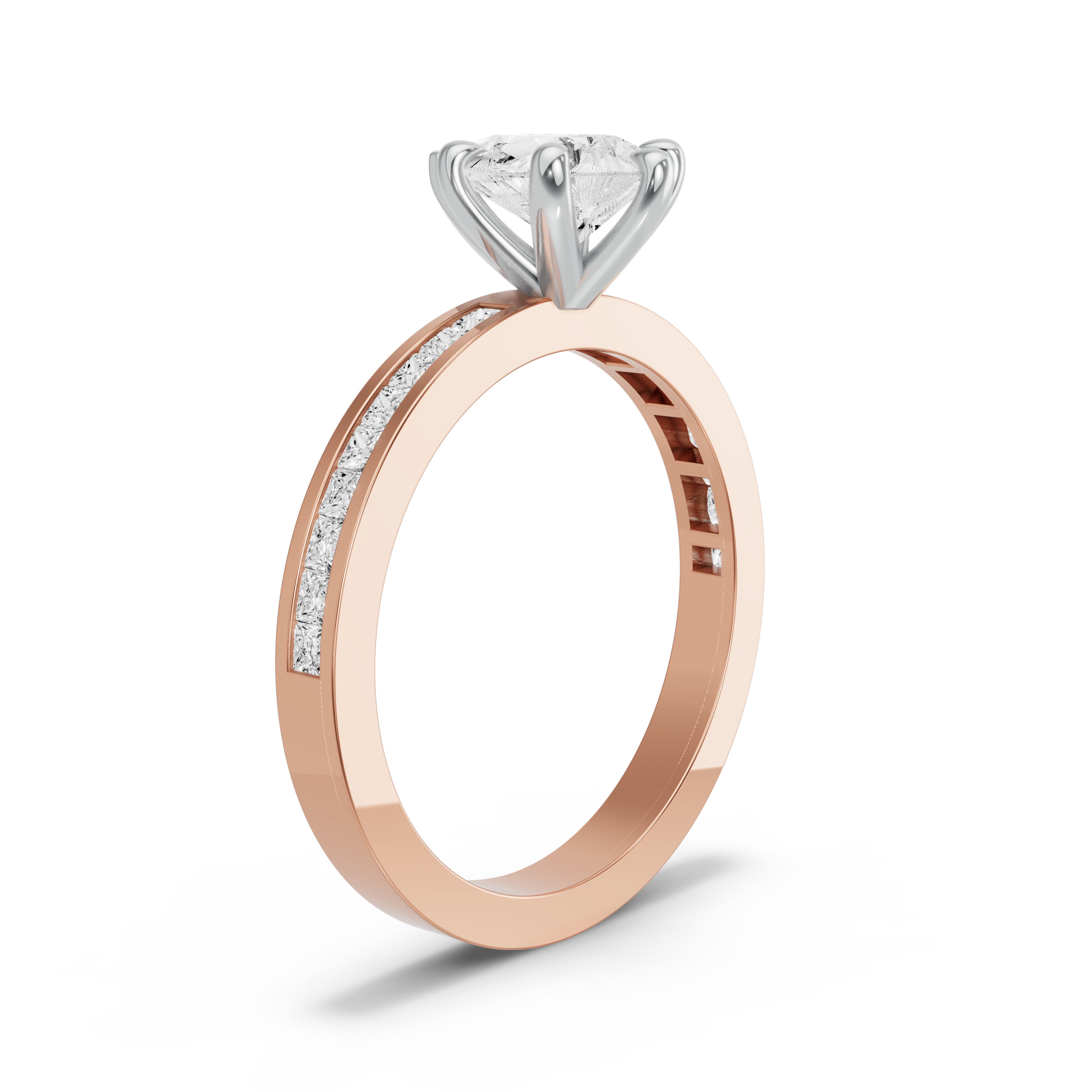 Image for Pear Six Prong Ring with Channel band