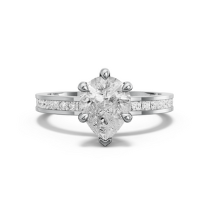 Image for Pear Six Prong Ring with Channel band in 18K White Gold