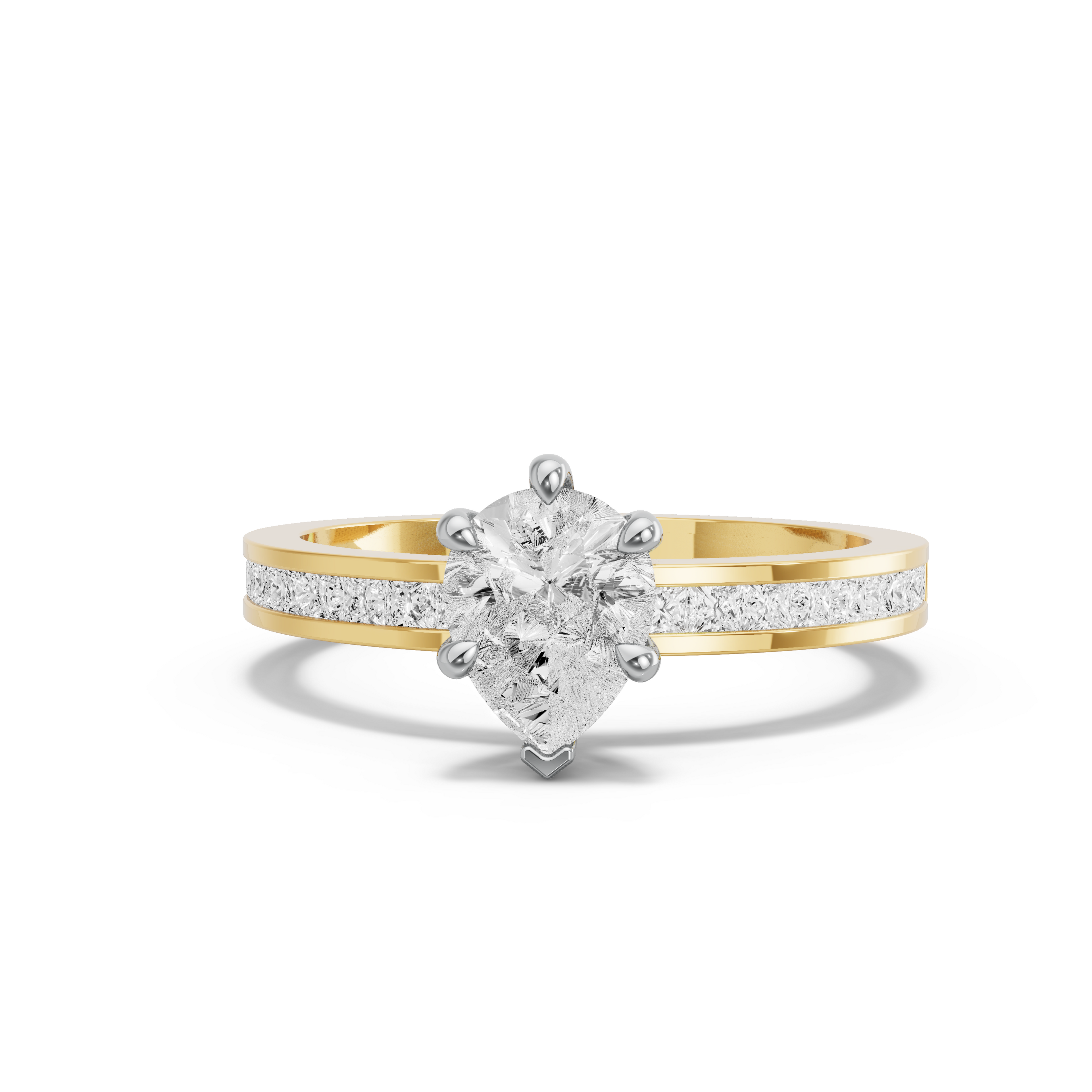 Image for pear-six-prong-ring-with-channel-band-in-18k-two-tone-yellow-gold