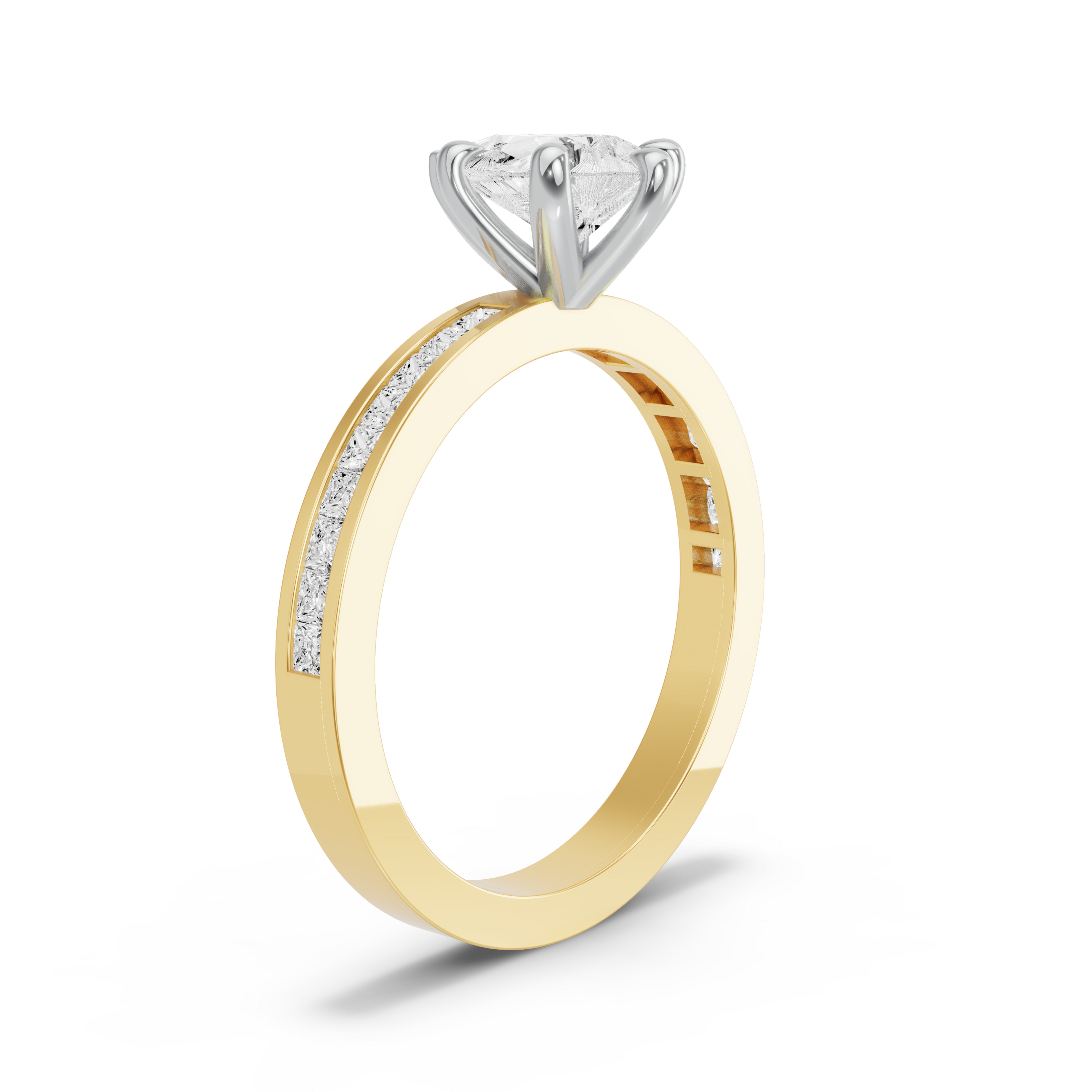 Image for Pear Six Prong Ring with Channel band