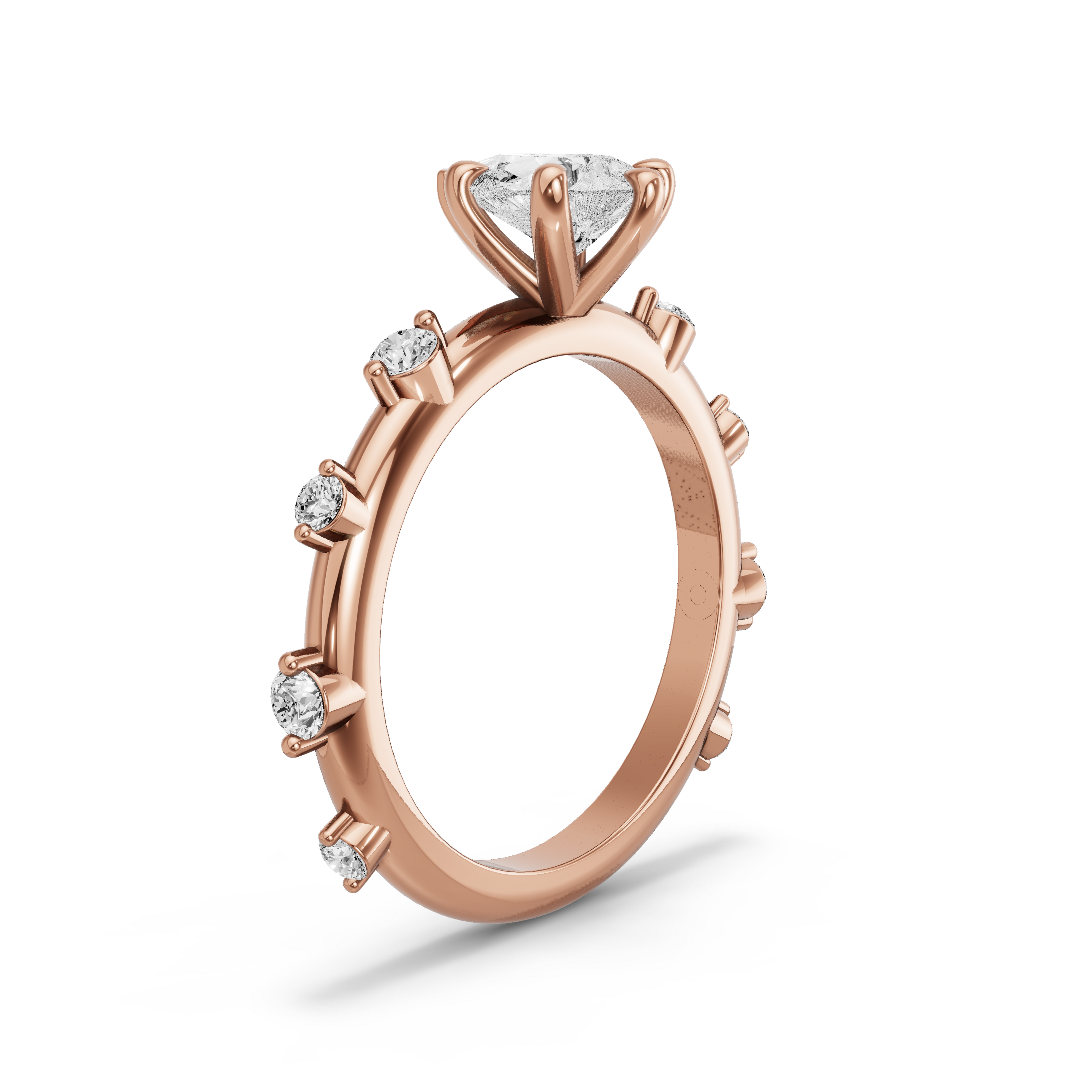 Image for Pear Six Prong Ring with Floating Station band