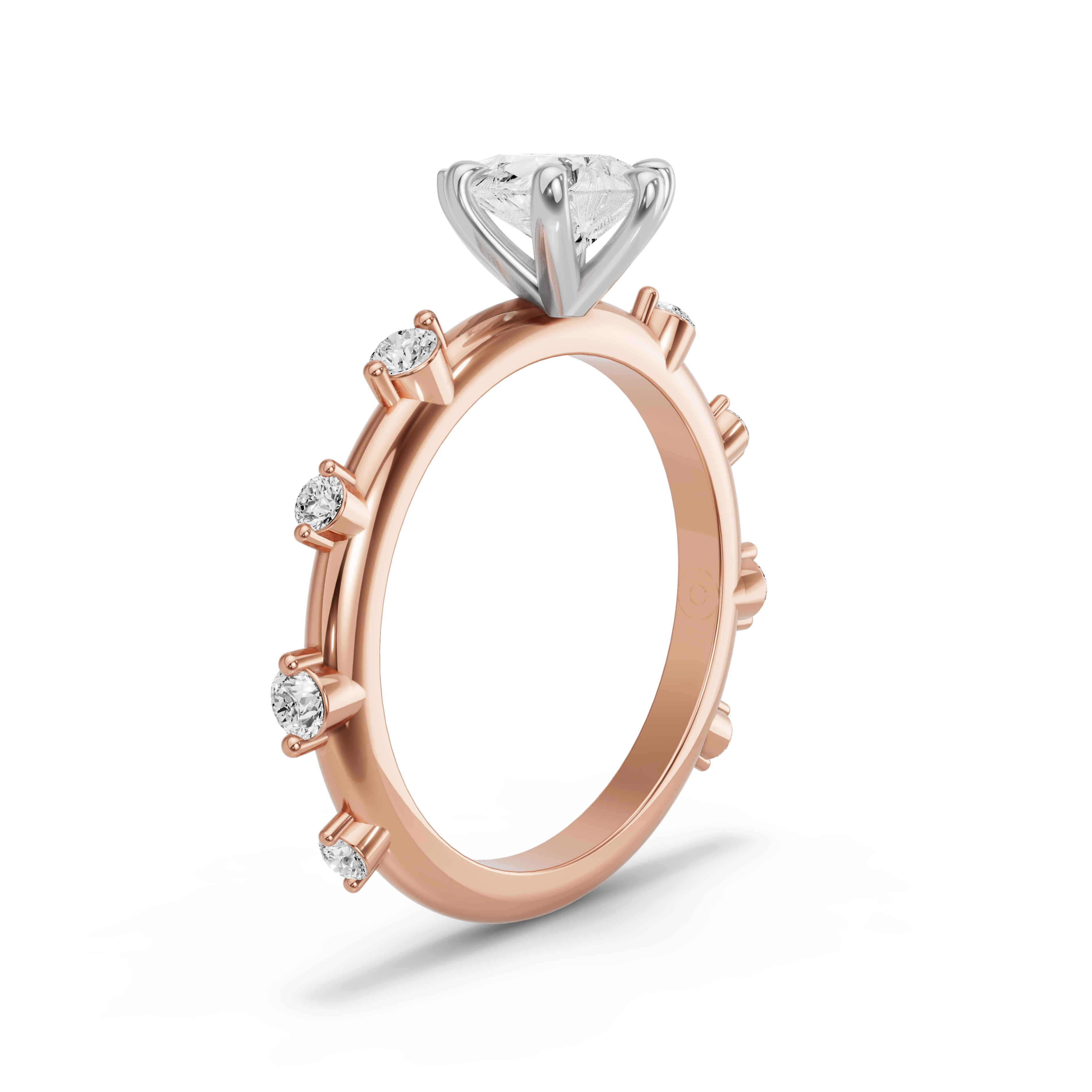 Image for Pear Six Prong Ring with Floating Station band