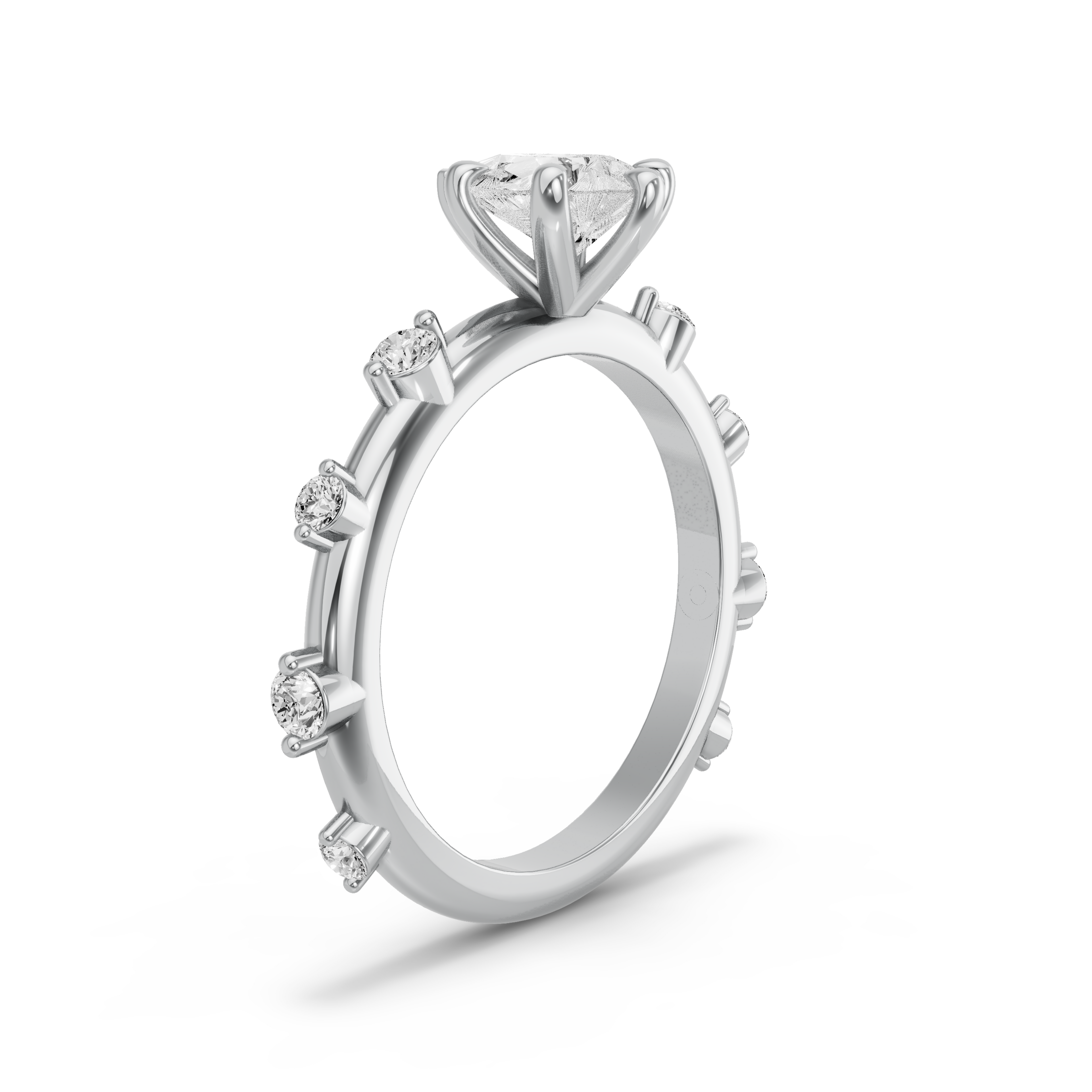 Image for Pear Six Prong Ring with Floating Station band