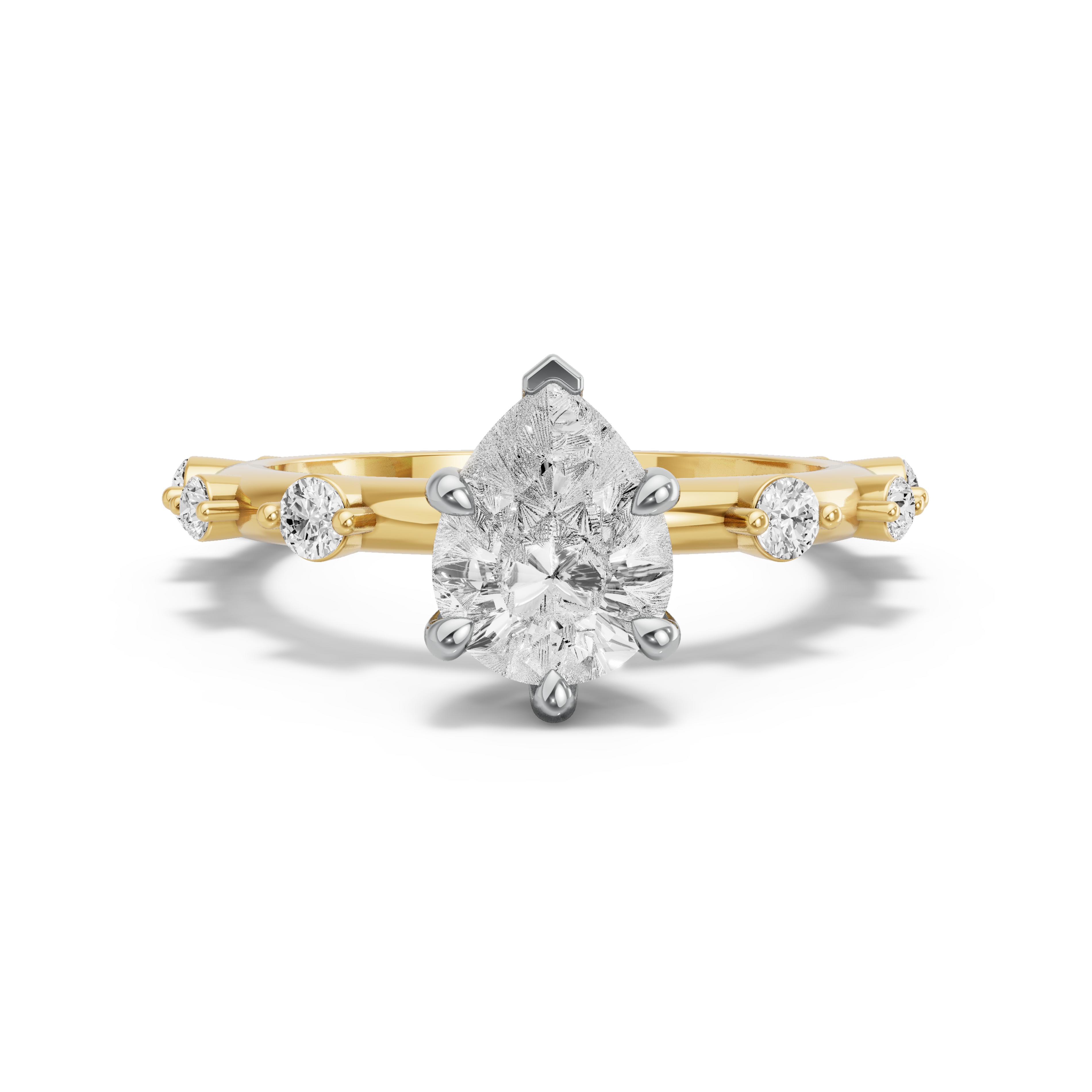 Image for Pear Six Prong Ring with Floating Station band