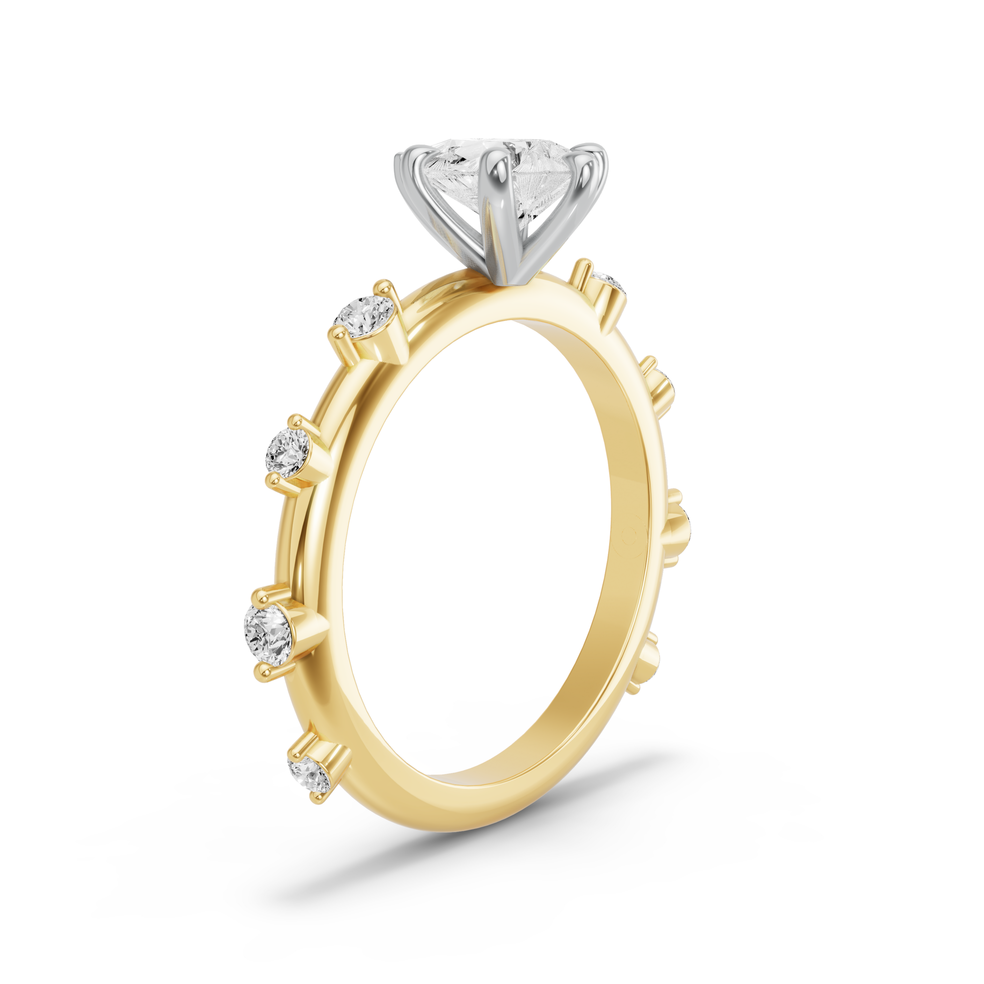 Image for Pear Six Prong Ring with Floating Station band