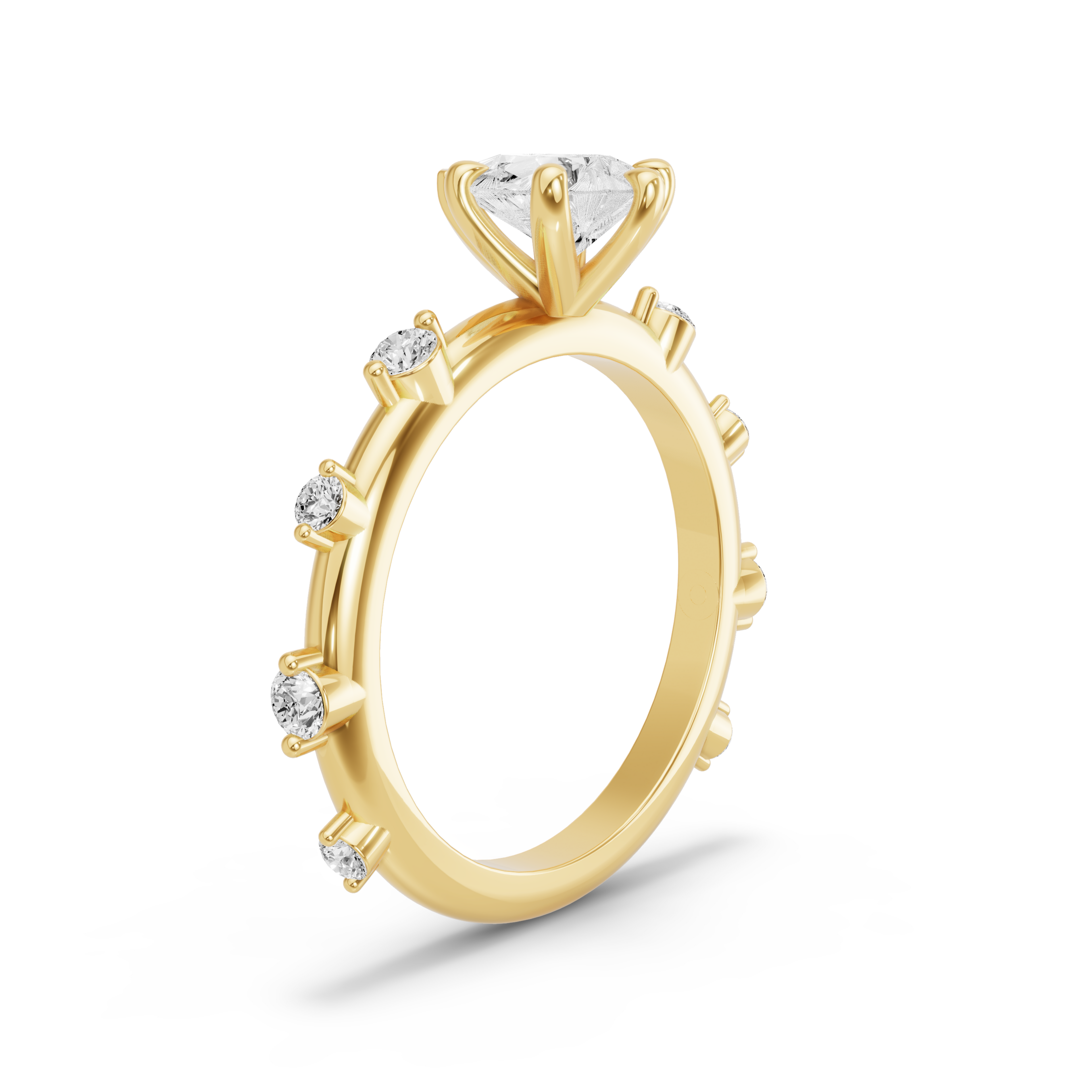 Image for Pear Six Prong Ring with Floating Station band