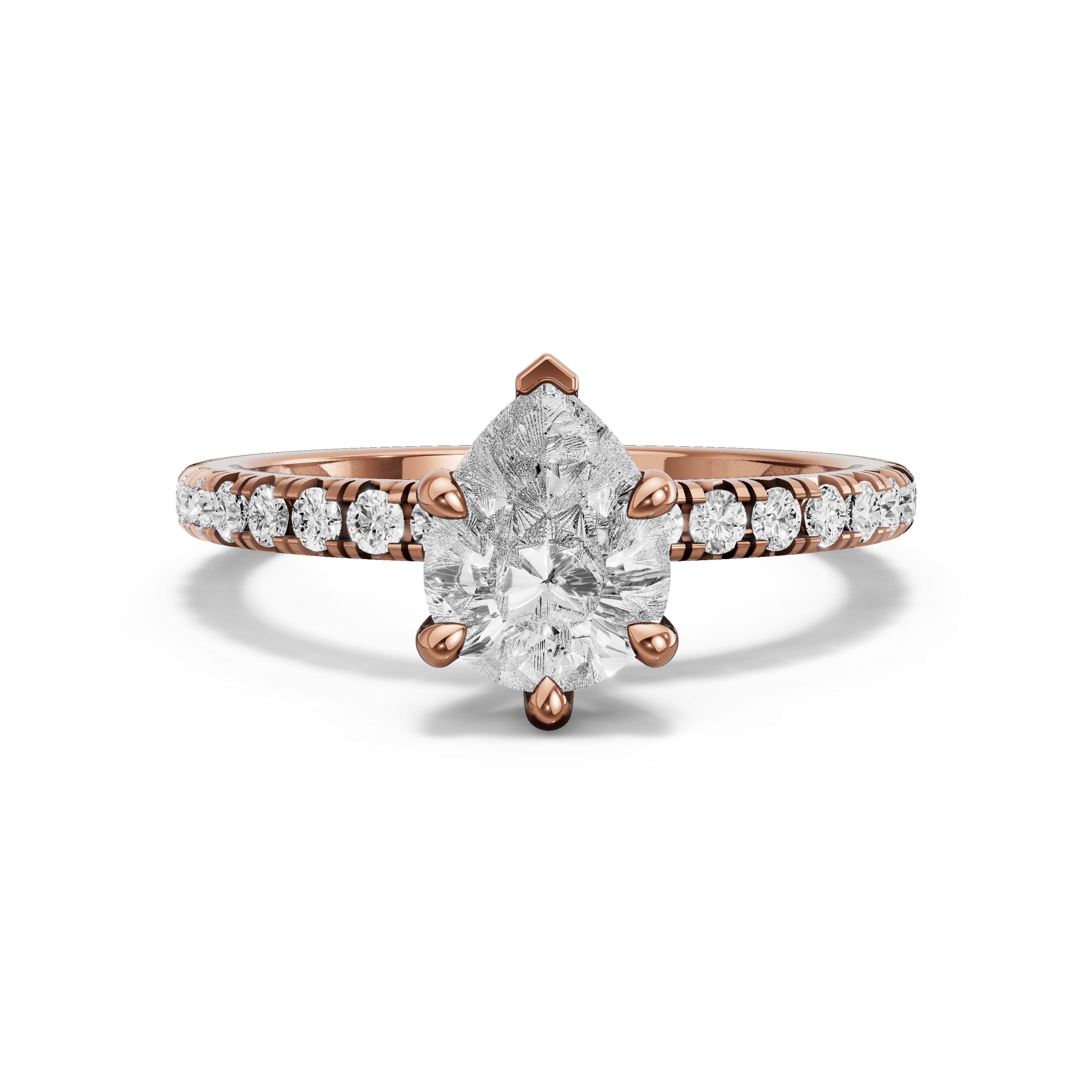 Image for Pear Six Prong Ring with French Pave band