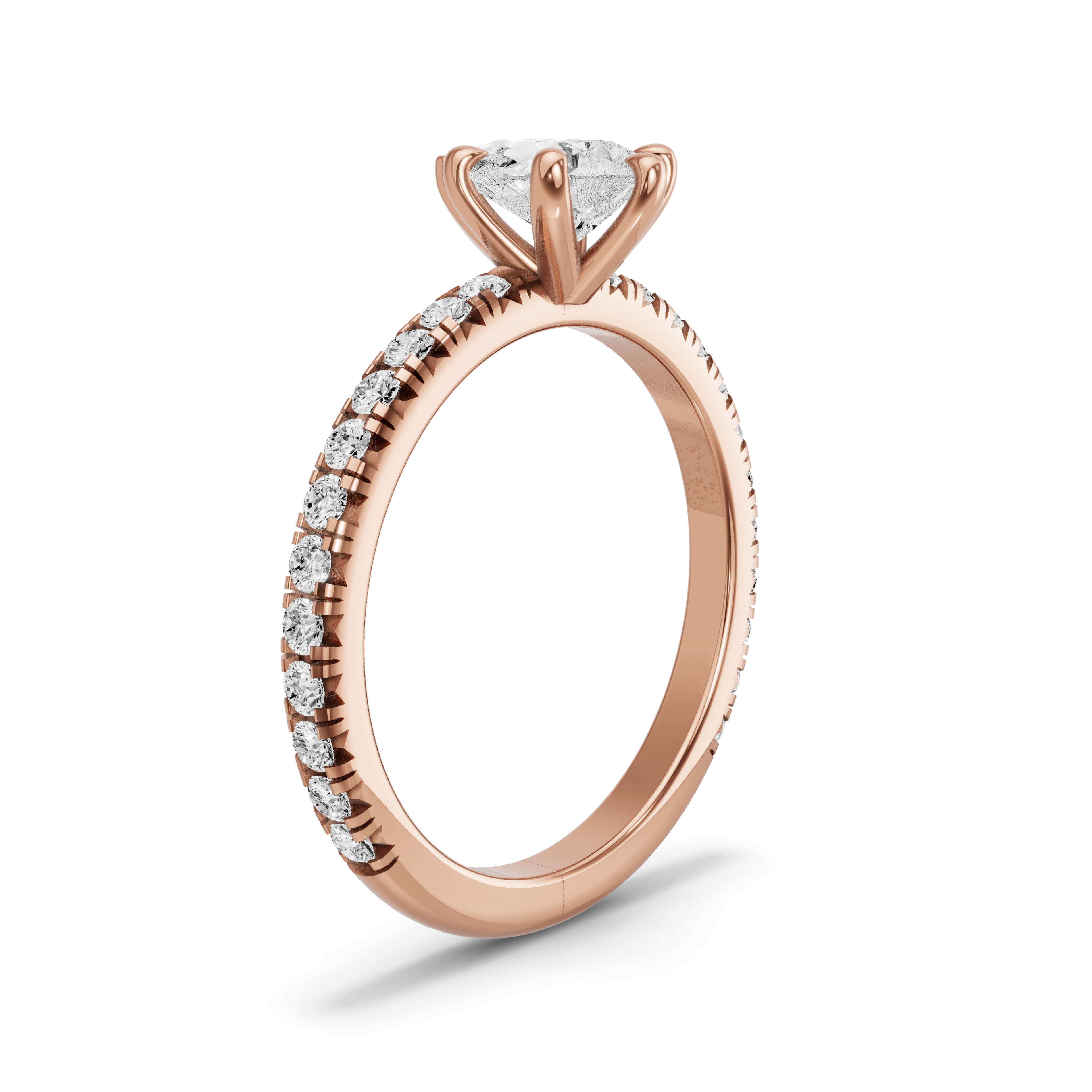 Image for Pear Six Prong Ring with French Pave band