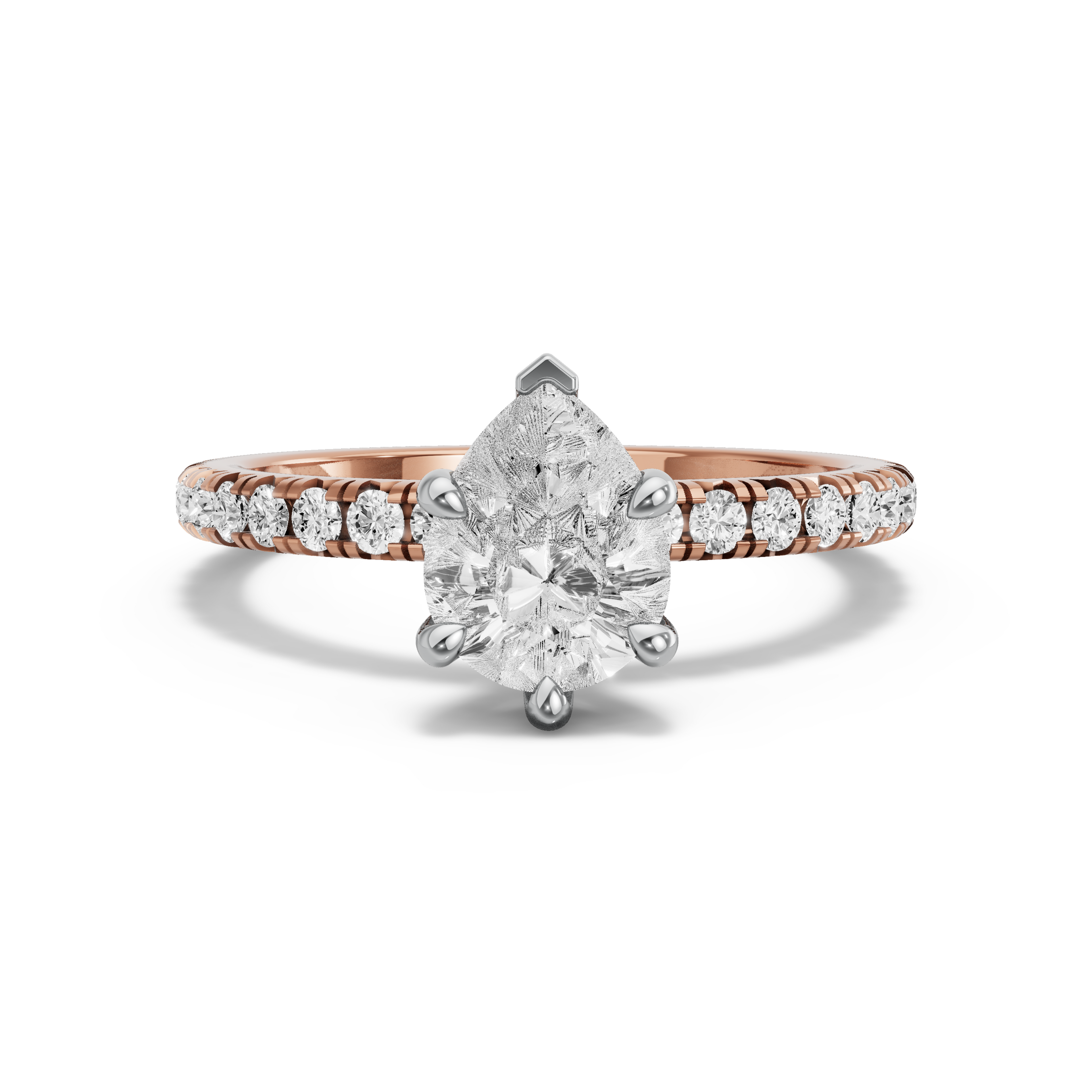 Image for Pear Six Prong Ring with French Pave band