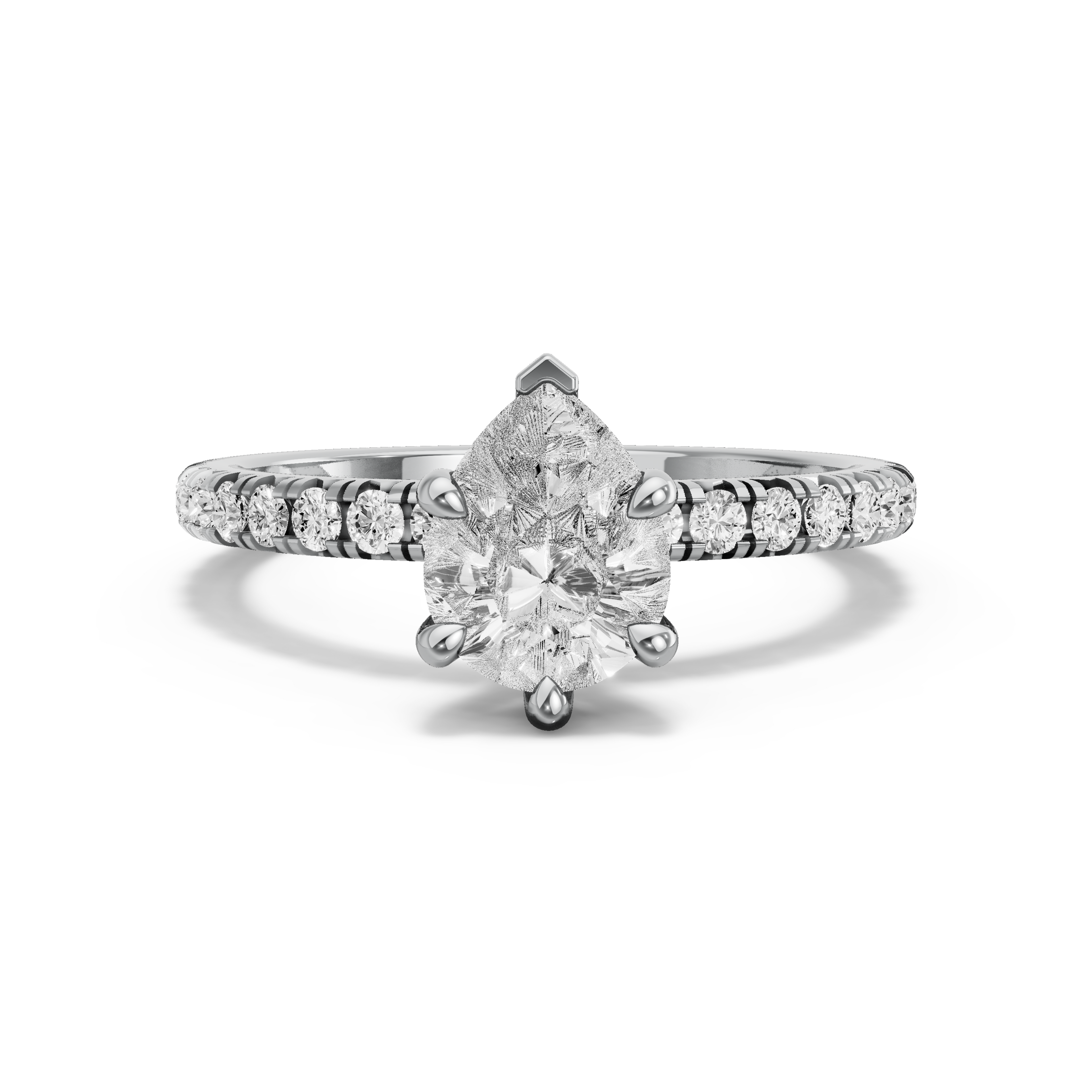 Image for Pear Six Prong Ring with French Pave band
