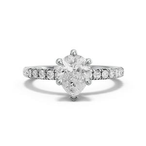 Image for Pear Six Prong Ring with French Pave band in 14K White Gold