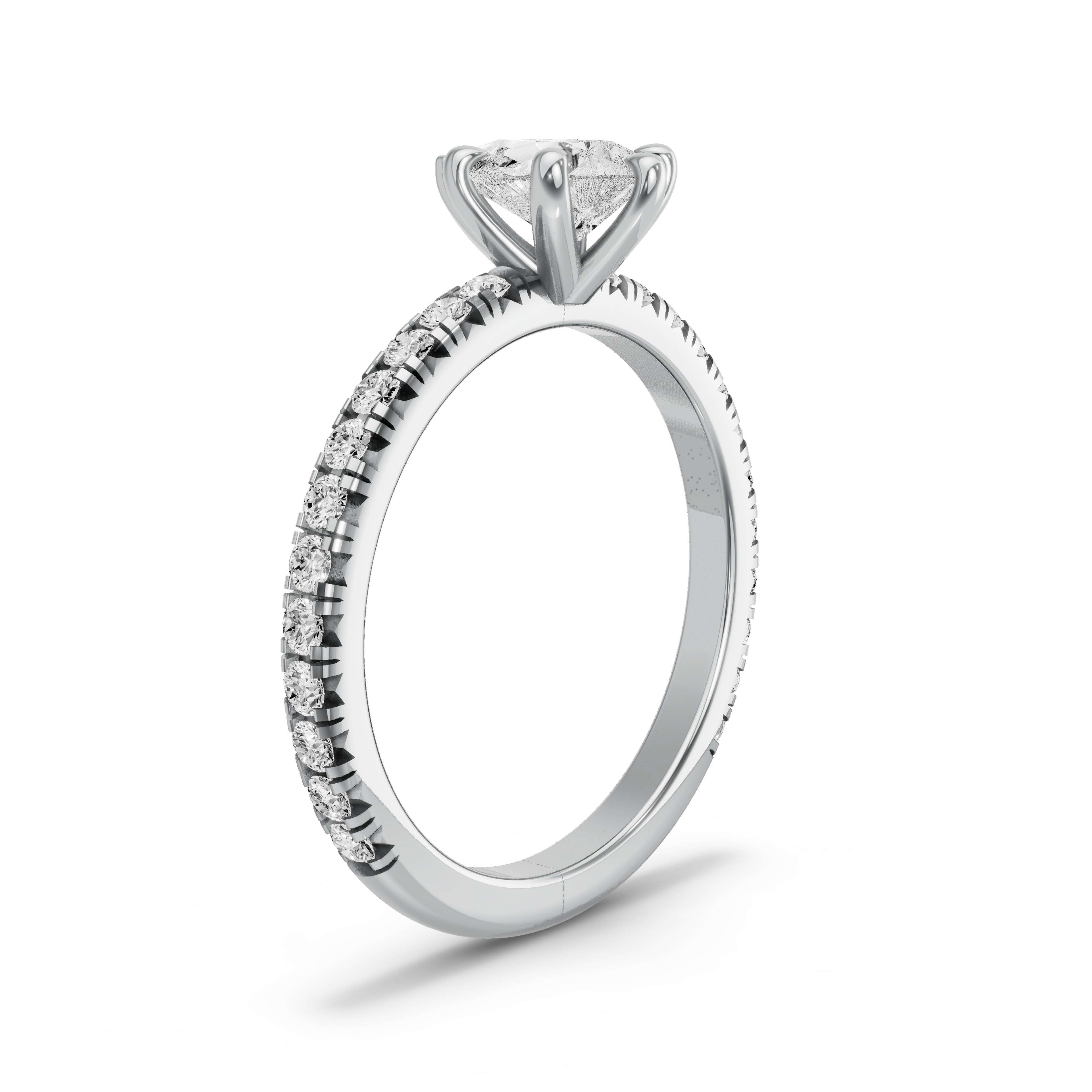 Image for Pear Six Prong Ring with French Pave band