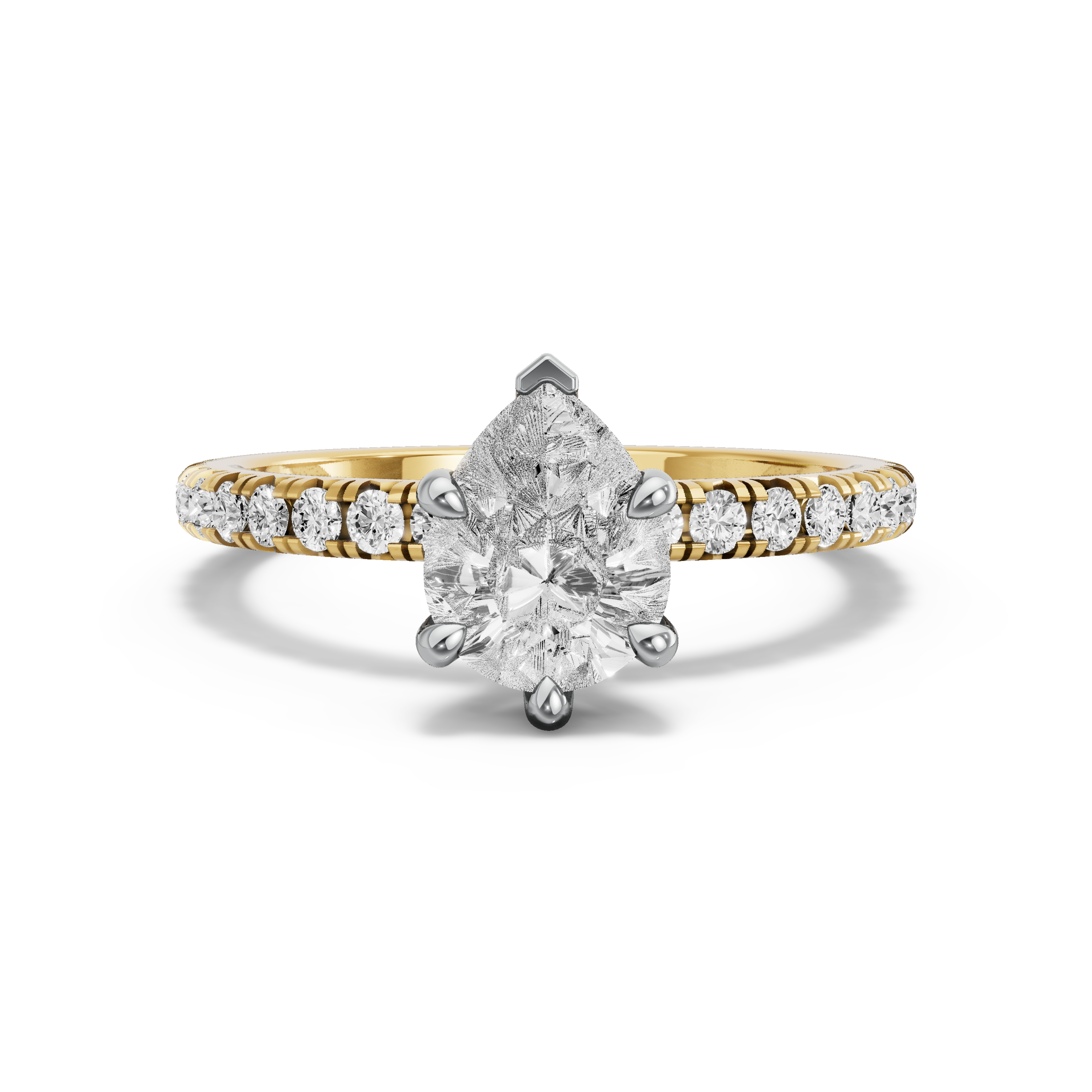 Image for Pear Six Prong Ring with French Pave band