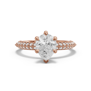Image for Pear Six Prong Ring with Knife Edge Pave band in 14K Rose Gold