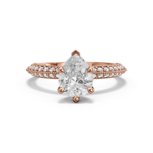 Image for Pear Six Prong Ring with Knife Edge Pave band