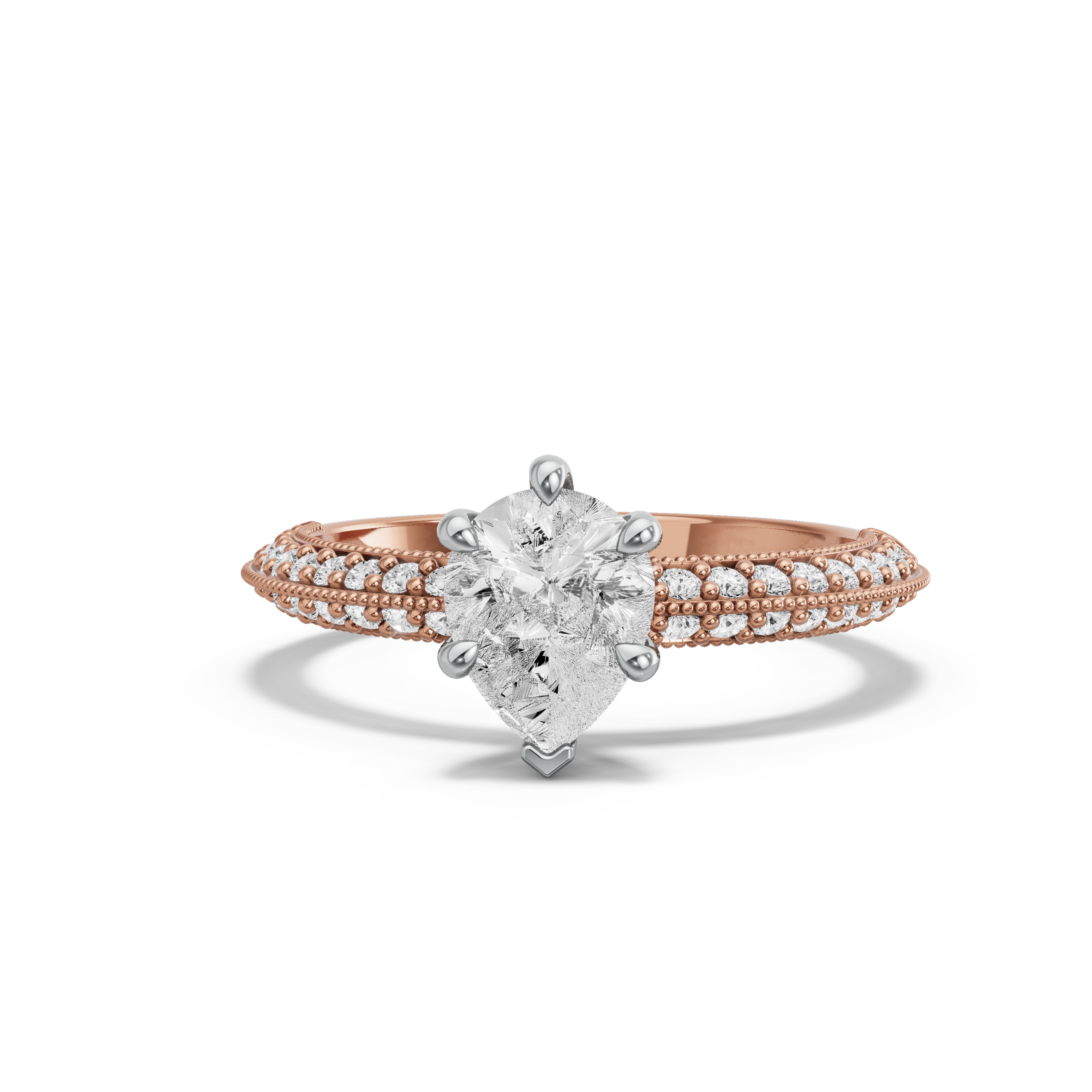 Image for pear-six-prong-ring-with-knife-edge-pave-band-in-10k-two-tone-rose-gold