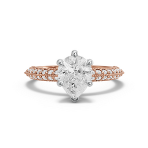 Image for Pear Six Prong Ring with Knife Edge Pave band in 18K Two Tone Rose Gold