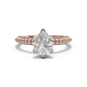 Image for Pear Six Prong Ring with Knife Edge Pave band