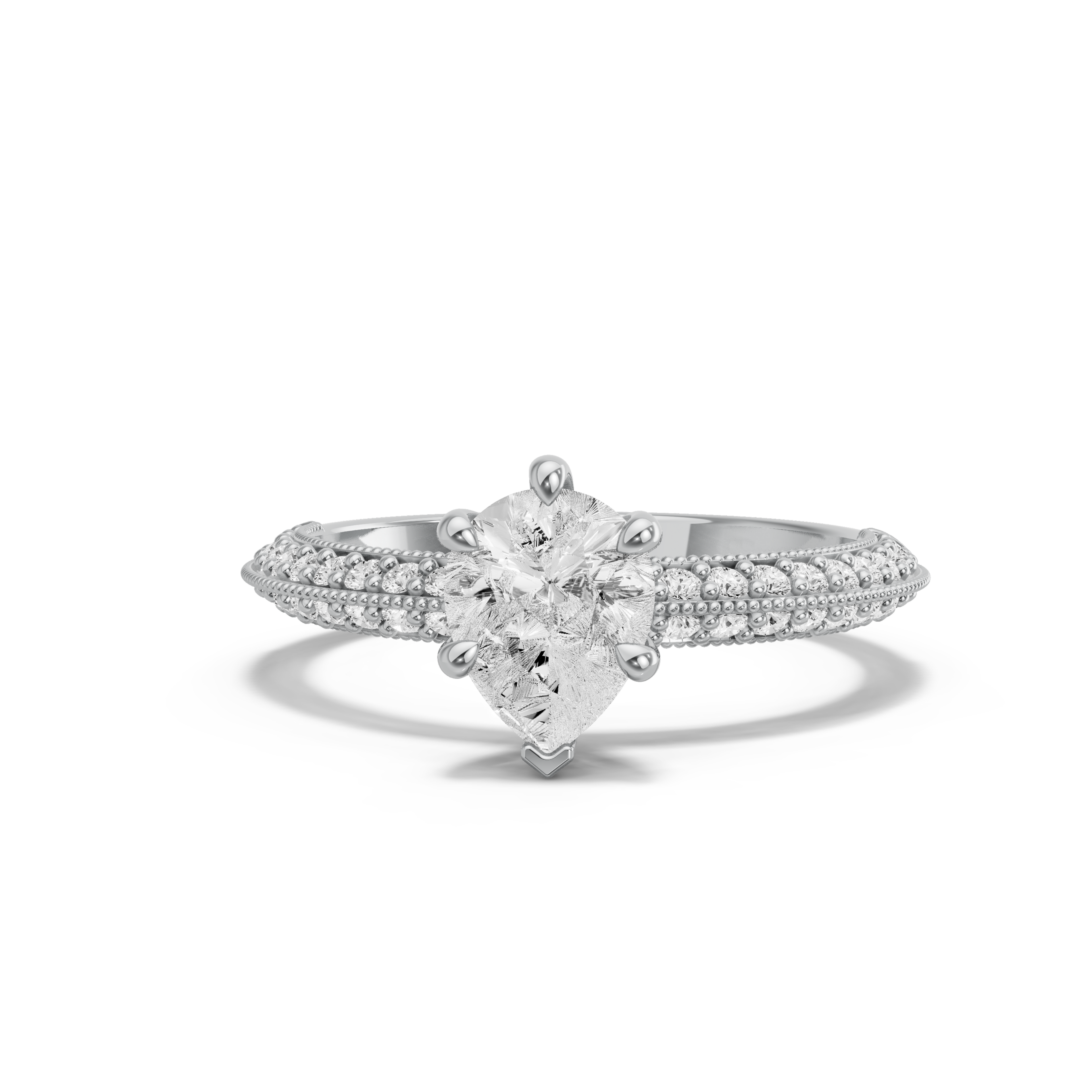 Image for pear-six-prong-ring-with-knife-edge-pave-band-in-10k-white-gold