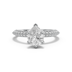 Image for Pear Six Prong Ring with Knife Edge Pave band