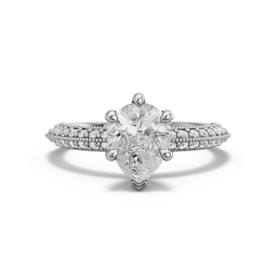 Image for Pear Six Prong Ring with Knife Edge Pave band in 14K White Gold