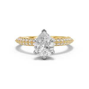 Image for Pear Six Prong Ring with Knife Edge Pave band