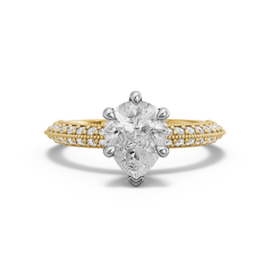 Image for Pear Six Prong Ring with Knife Edge Pave band in 14K Two Tone Yellow Gold