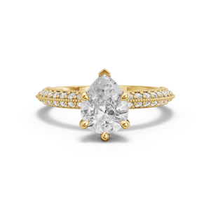 Image for Pear Six Prong Ring with Knife Edge Pave band