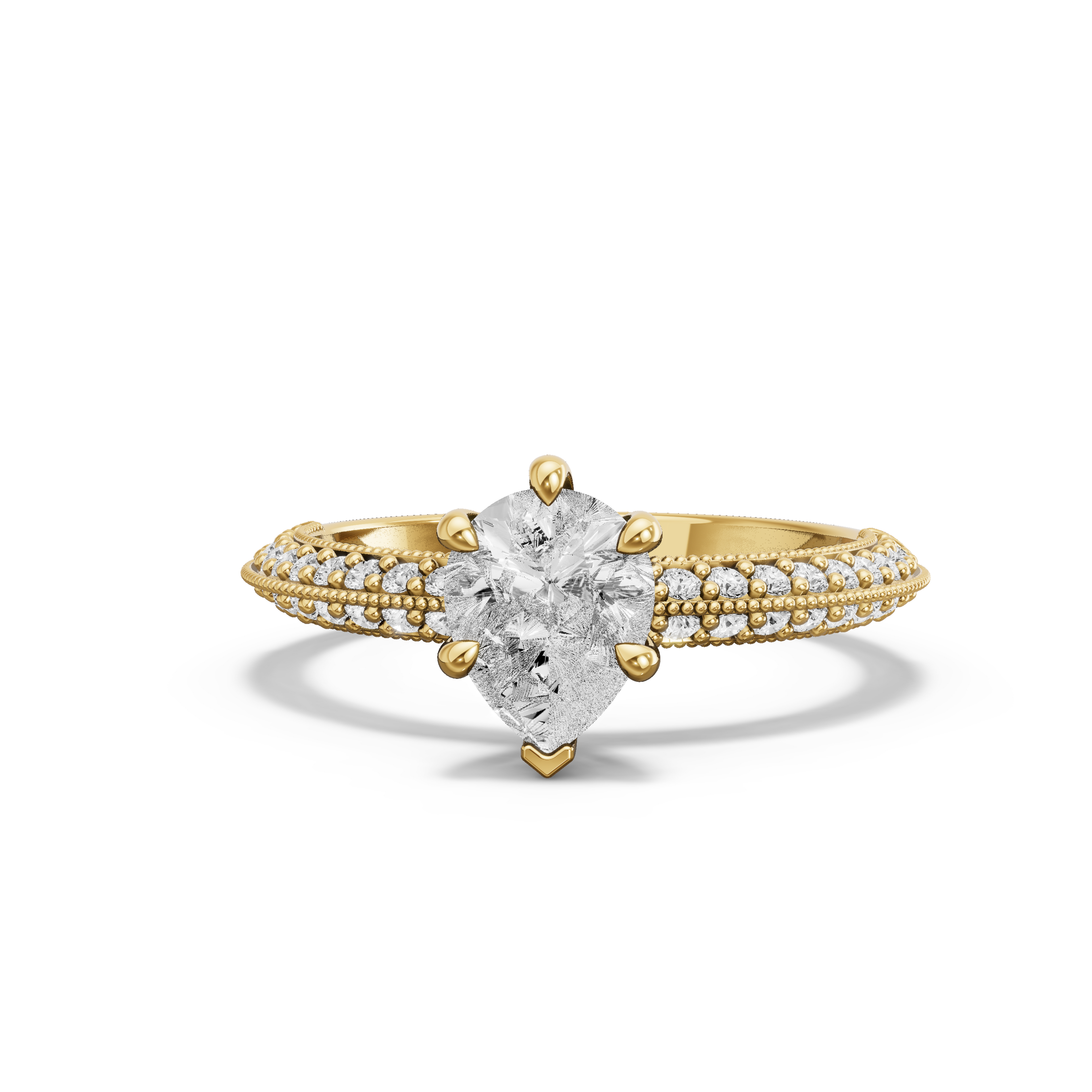 Image for pear-six-prong-ring-with-knife-edge-pave-band-in-14k-yellow-gold