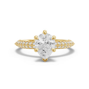 Image for Pear Six Prong Ring with Knife Edge Pave band in 14K Yellow Gold