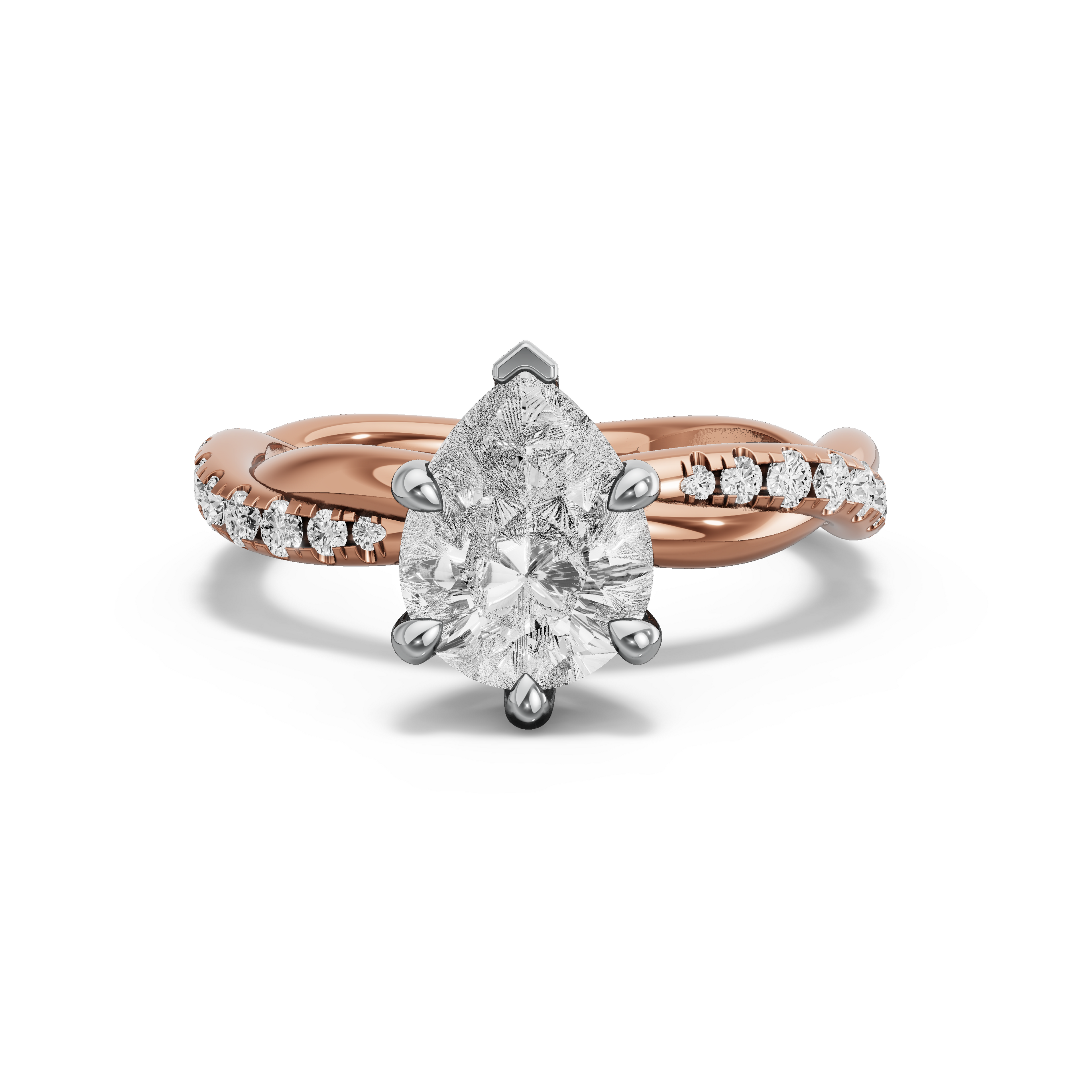 Image for Pear Six Prong Ring with Rope Pave band