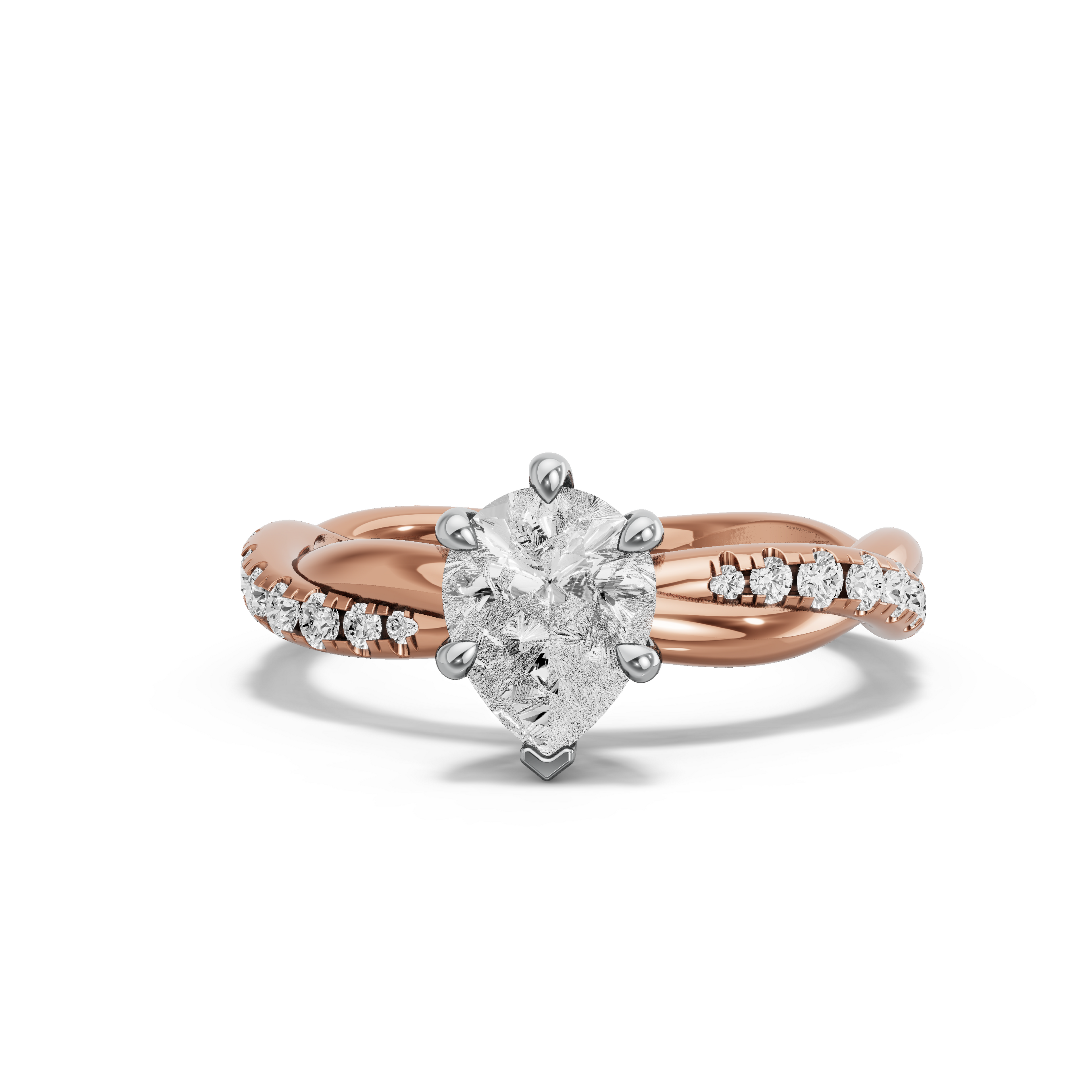 Image for pear-six-prong-ring-with-rope-pave-band-in-14k-two-tone-rose-gold