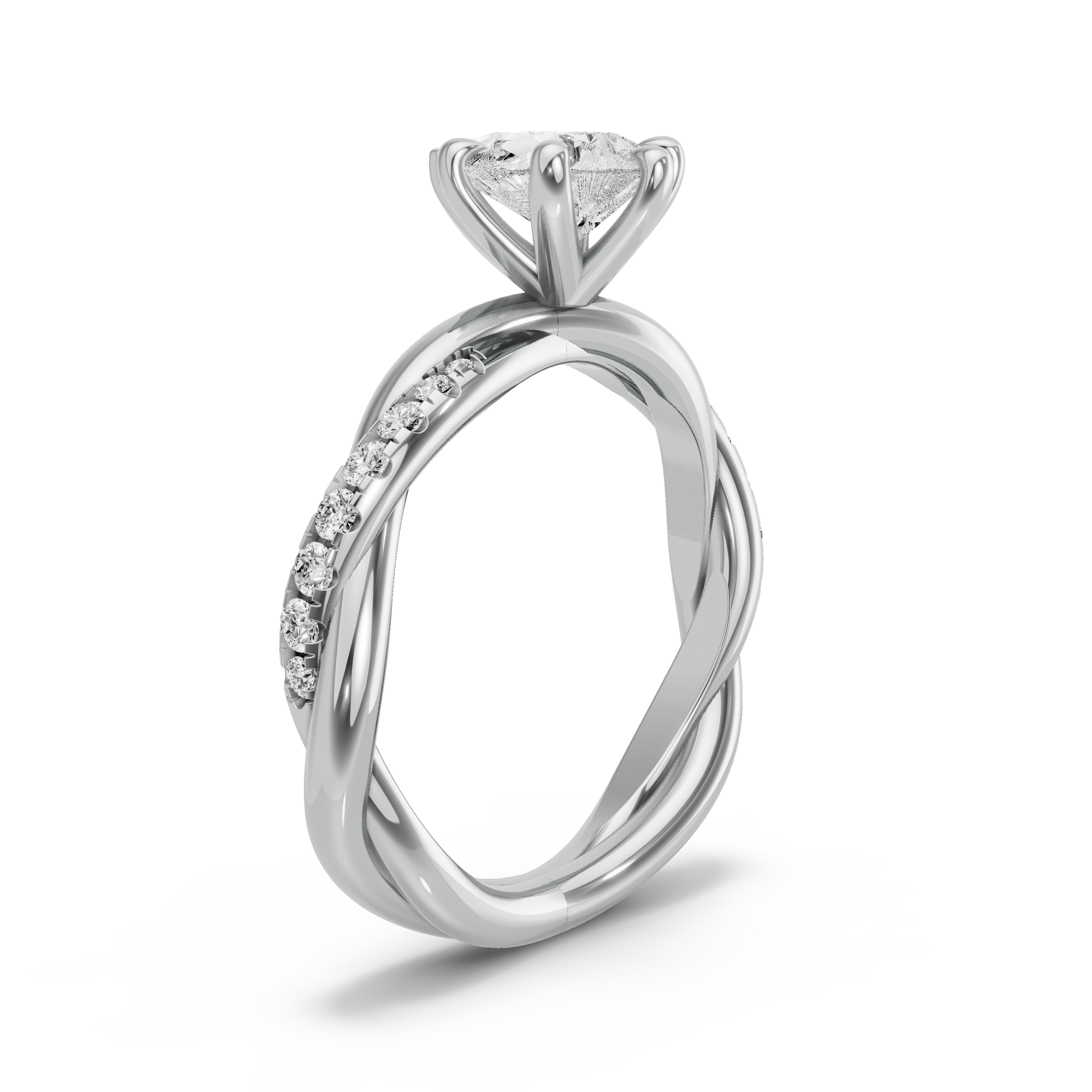 Image for Pear Six Prong Ring with Rope Pave band