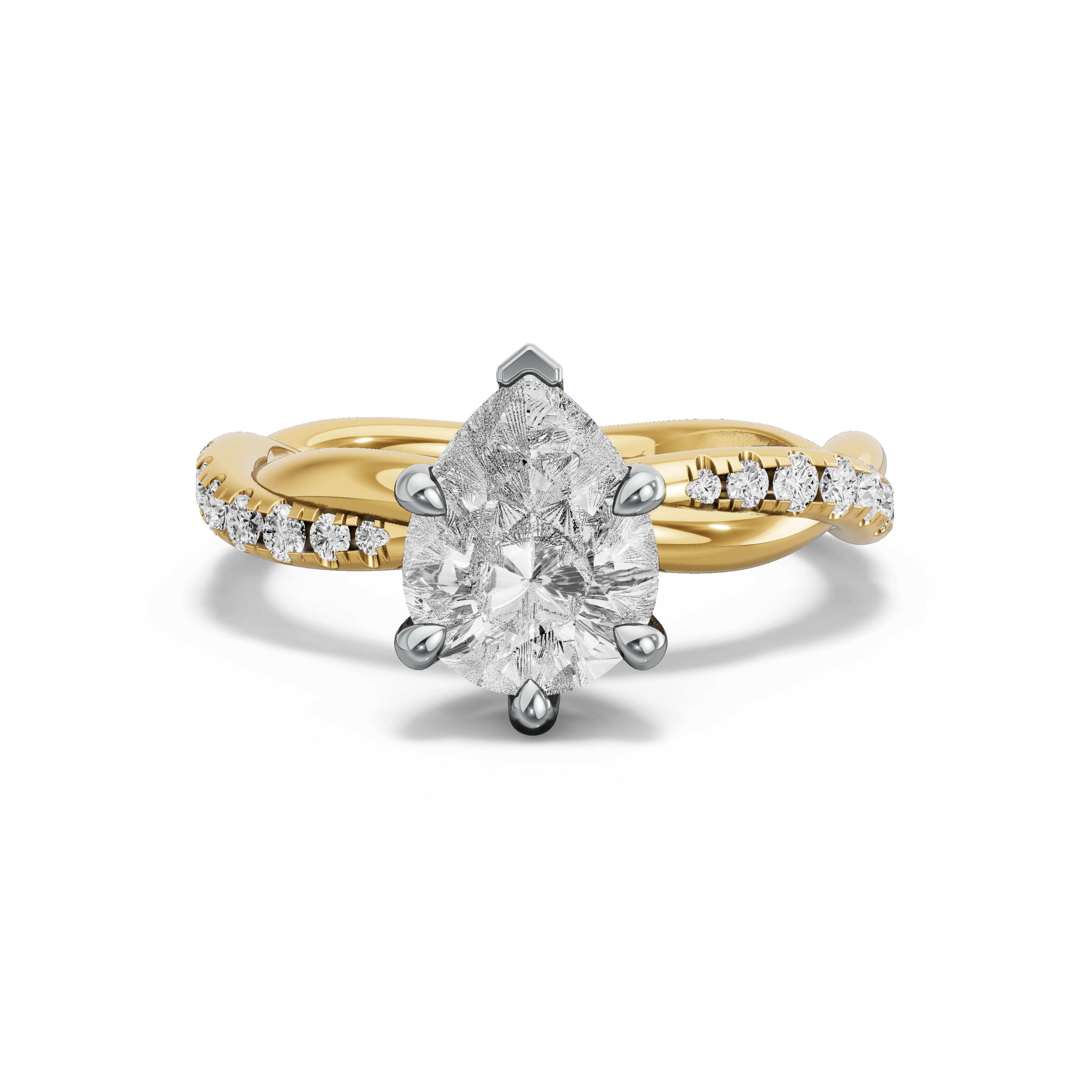 Image for Pear Six Prong Ring with Rope Pave band