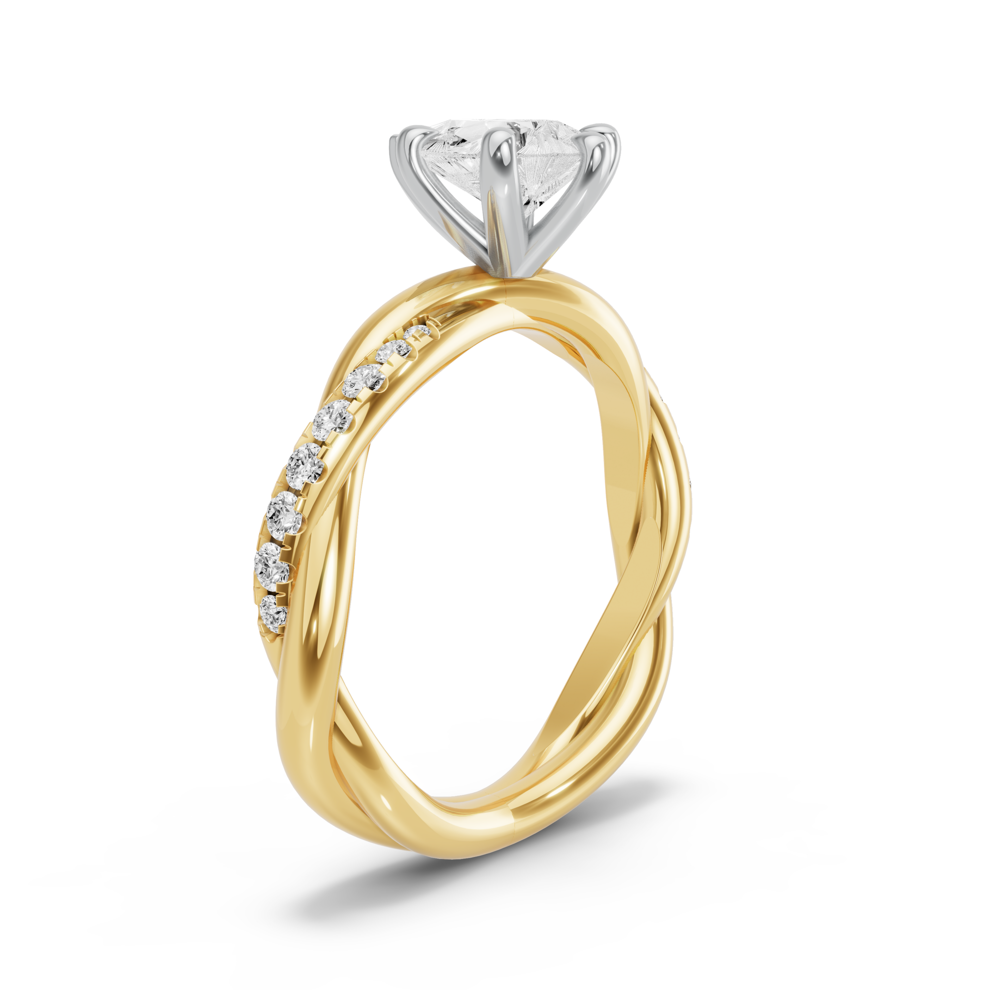 Image for Pear Six Prong Ring with Rope Pave band