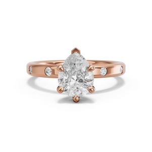 Image for Pear Six Prong Ring with Sleek Accent band